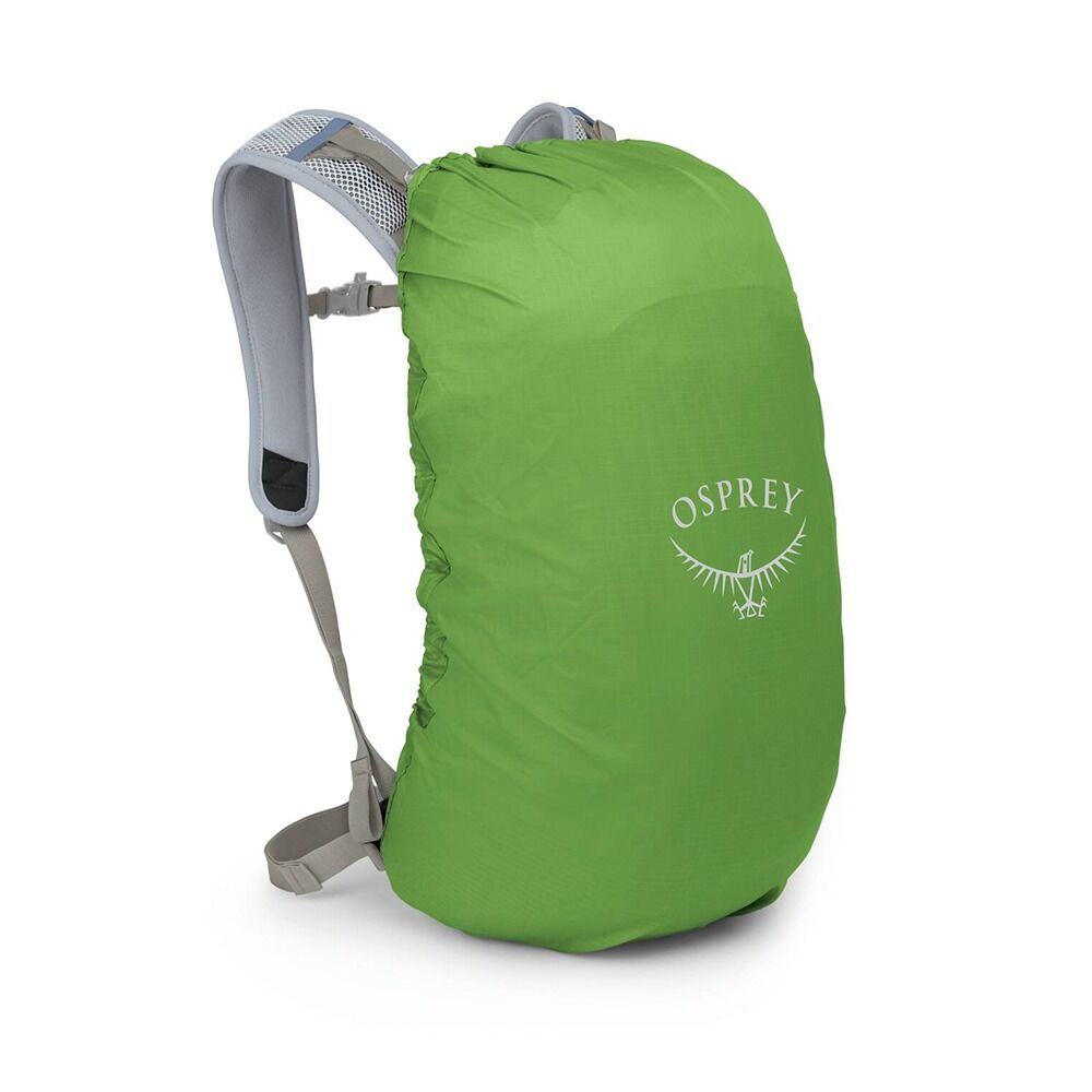 Hikelite 18 front side view in Tan Concrete with green raincover