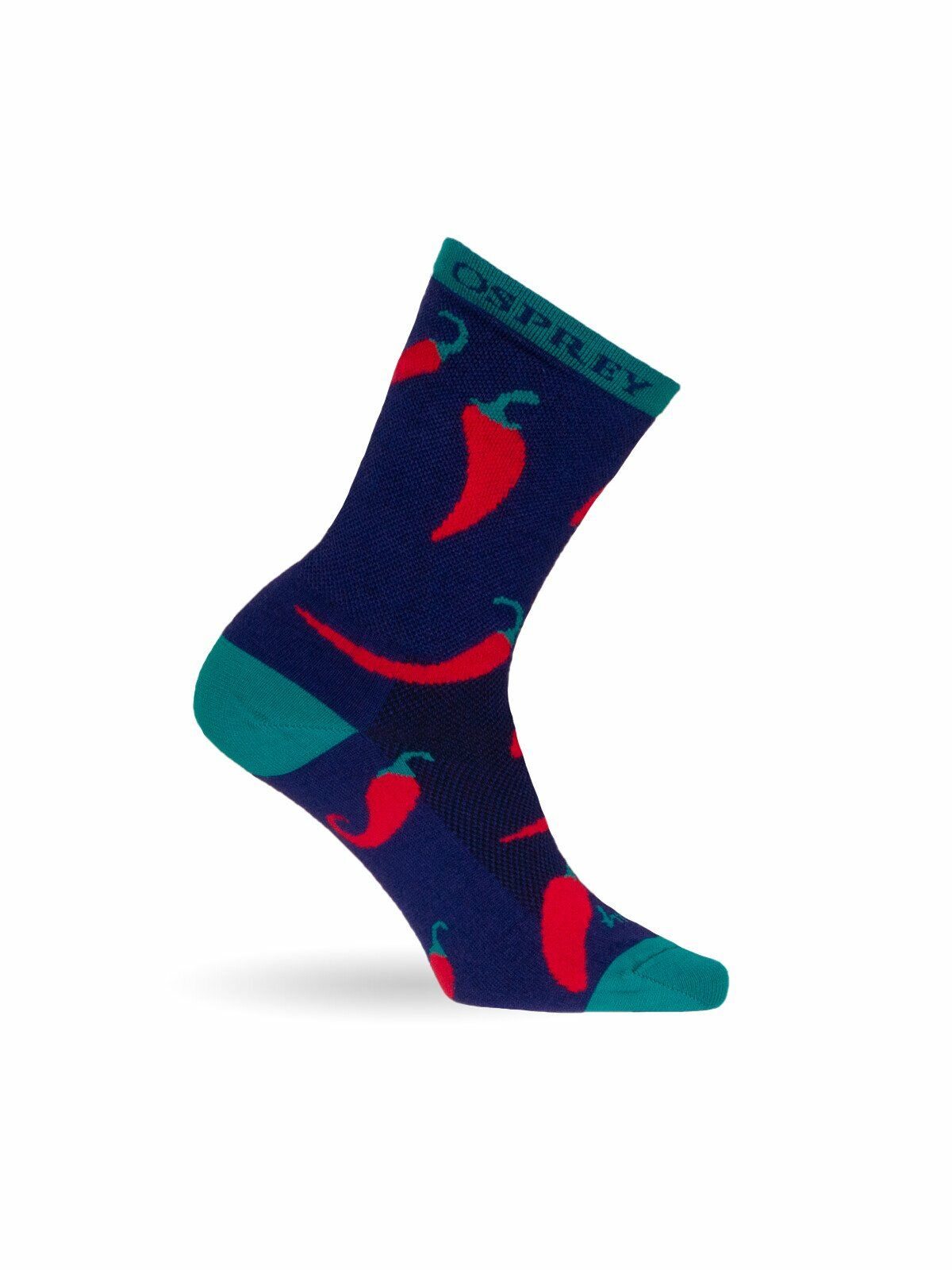 side view of the Chili Peppers Bike Sock in color bluechili