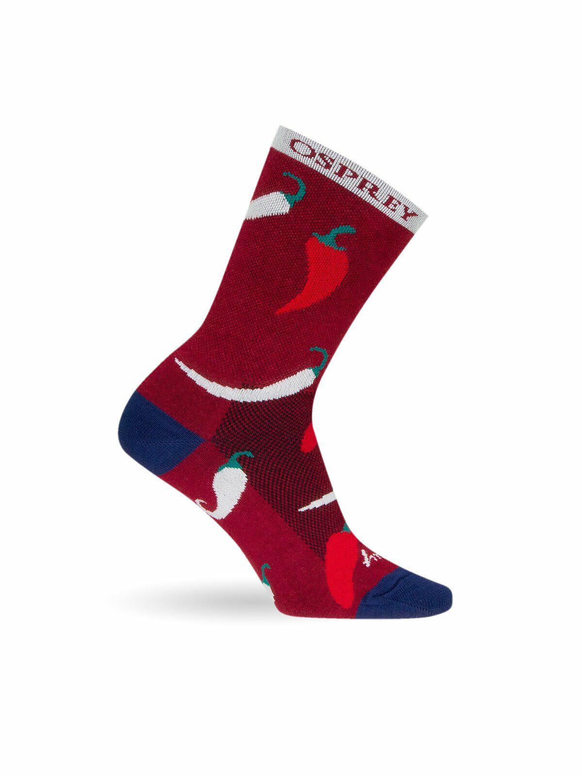 side view of the Chili Peppers Bike Sock in color maroon