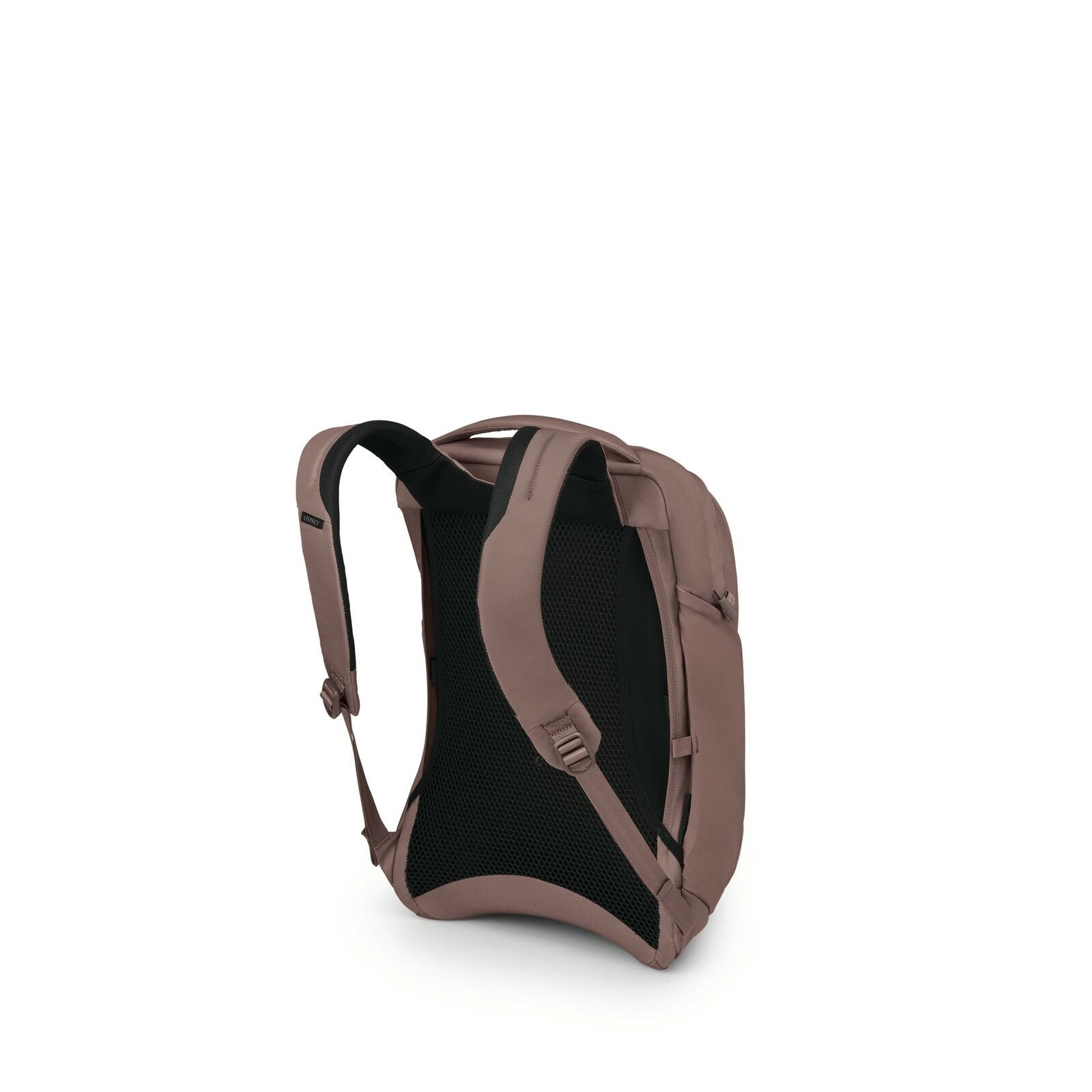 The sequence of images depicts a brown backpack shown at different scales, progressively becoming smaller with each image. The backpack features padded shoulder straps and a mesh back panel for comfort and ventilation. The design is sleek and simple, indi