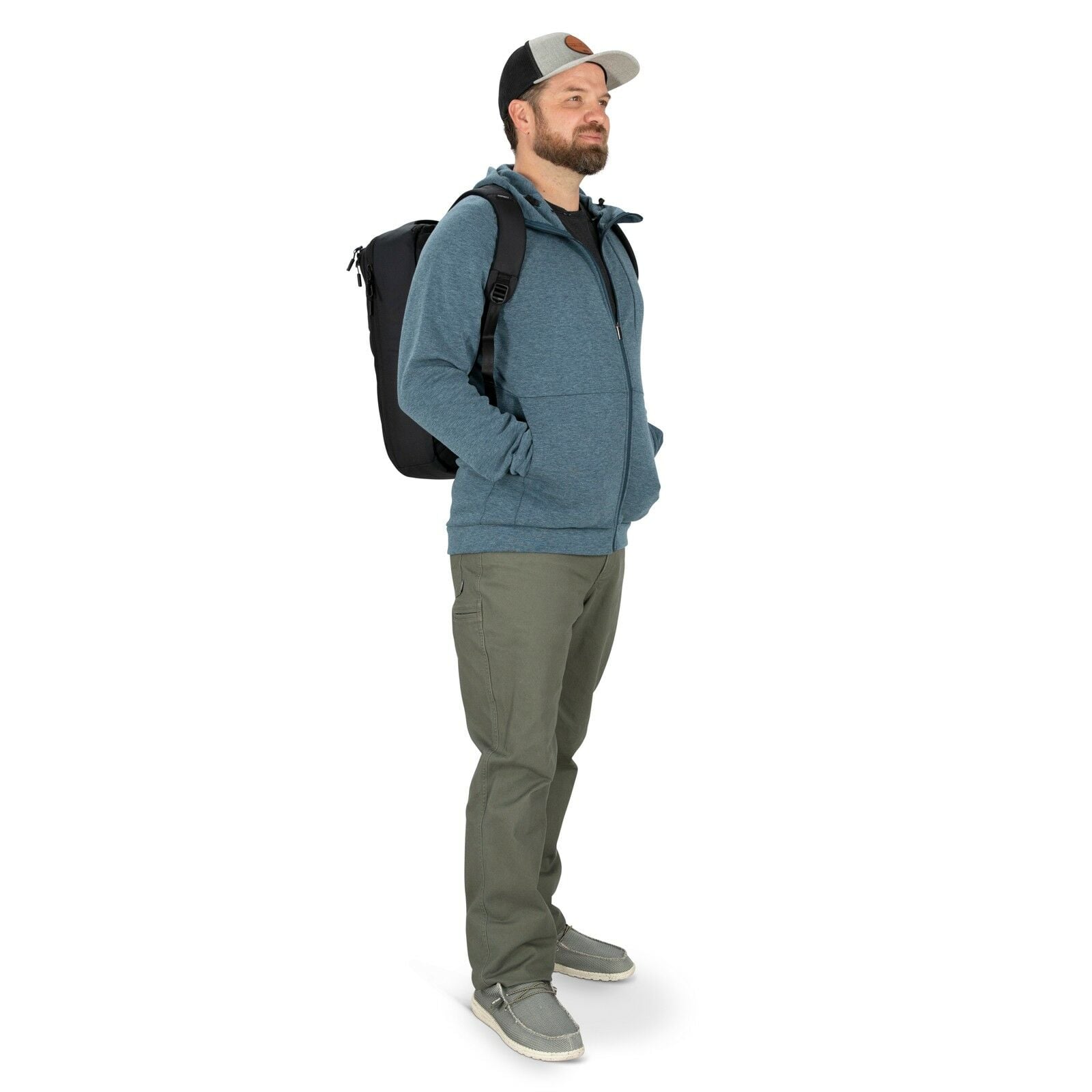 a person modeling the Aoede Briefpack  in color Black