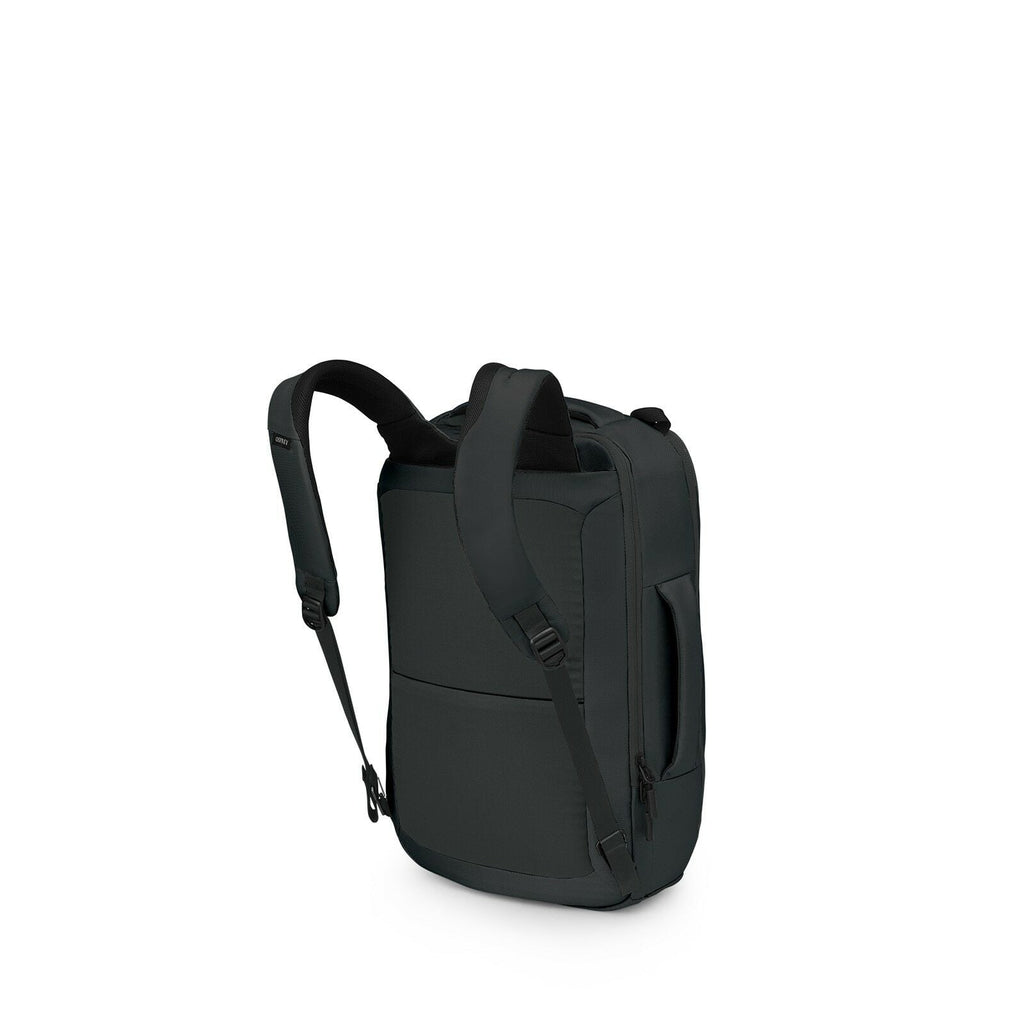 a 4/5 view of the Aoede Briefpack  in color Black