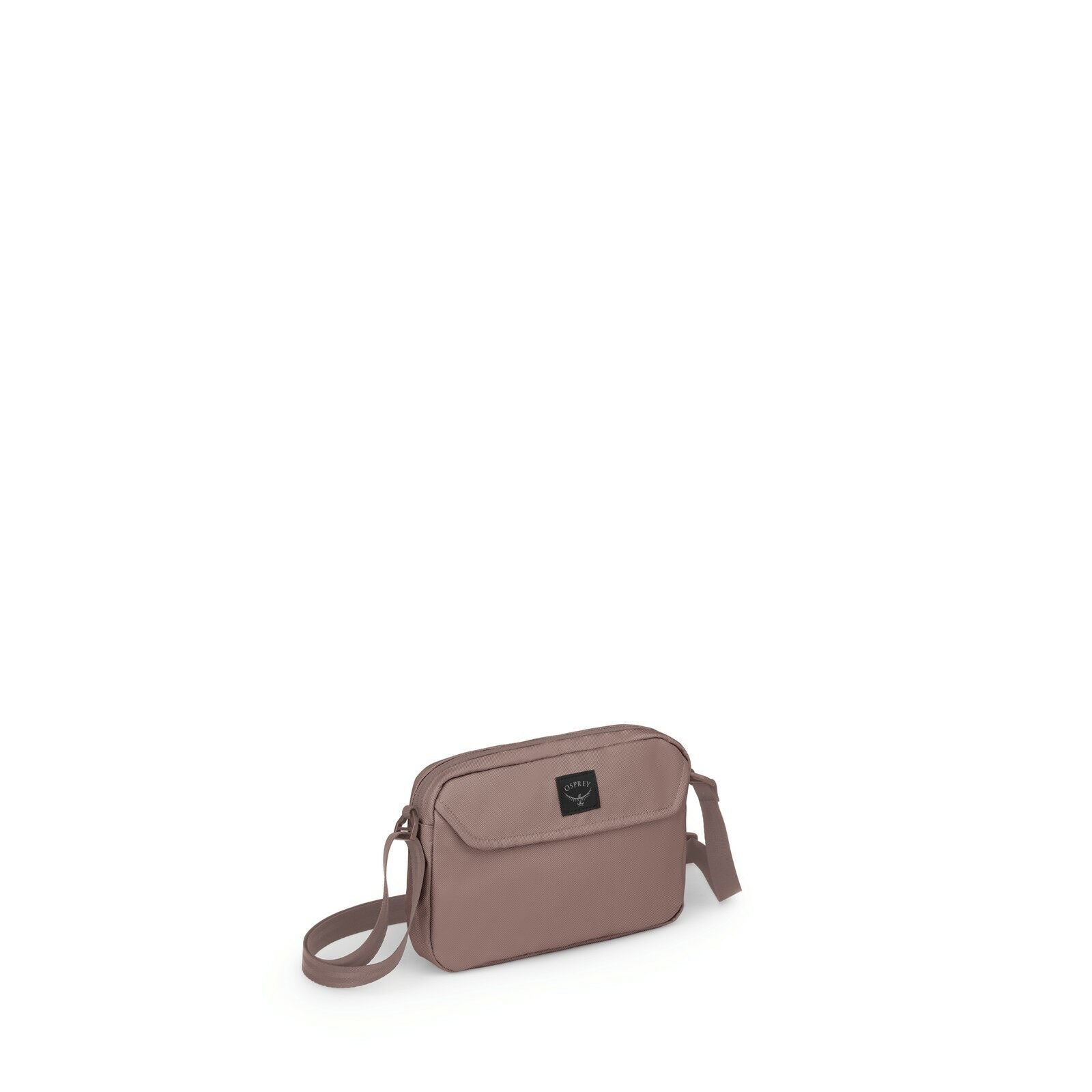 The images show a brown crossbody bag with a simple, modern design. The bag is rectangular with a front flap pocket and a top zipper closure. It features an adjustable strap, allowing it to be worn over the shoulder or across the body for convenience. The