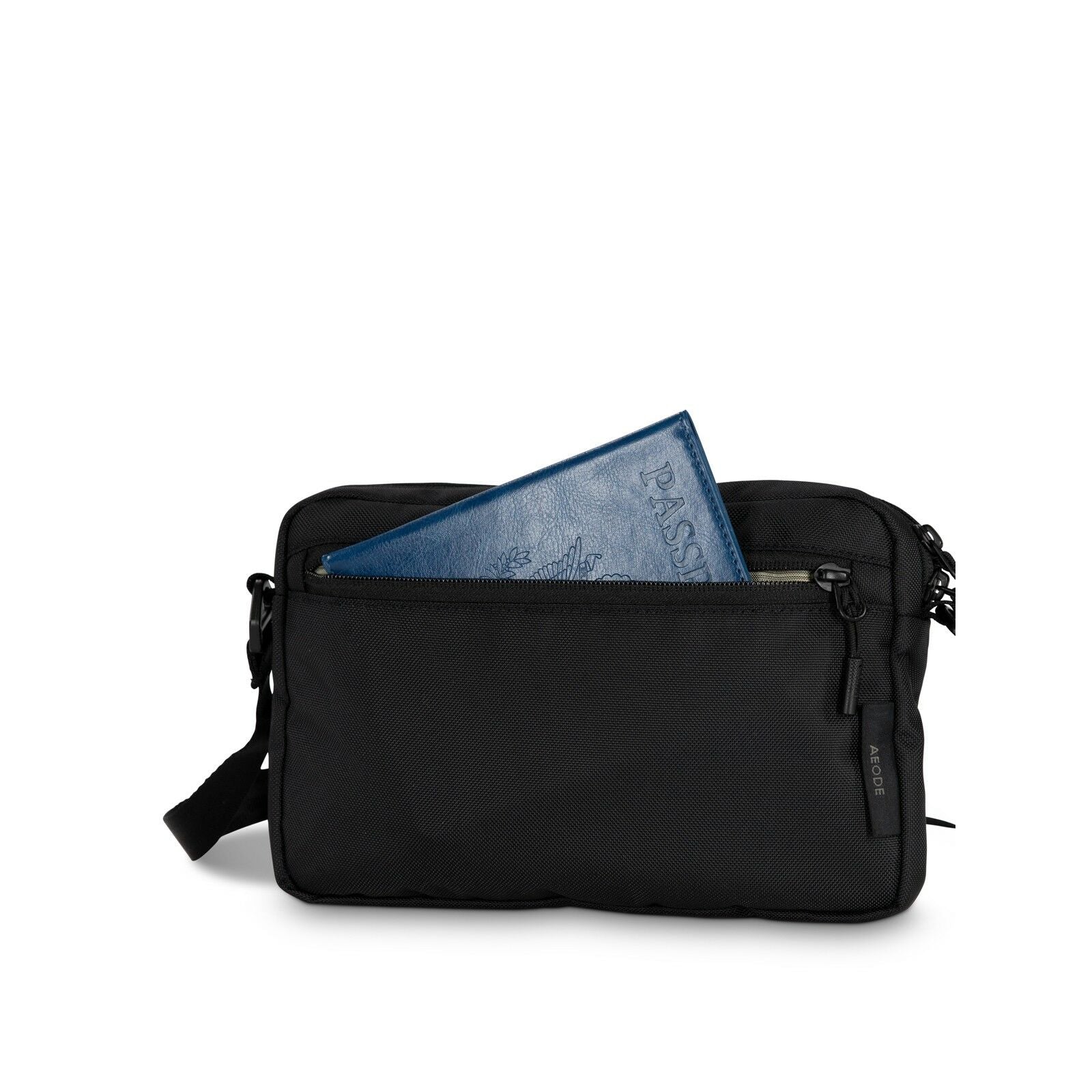 a detail of the Aoede Crossbody Bag  in color Black