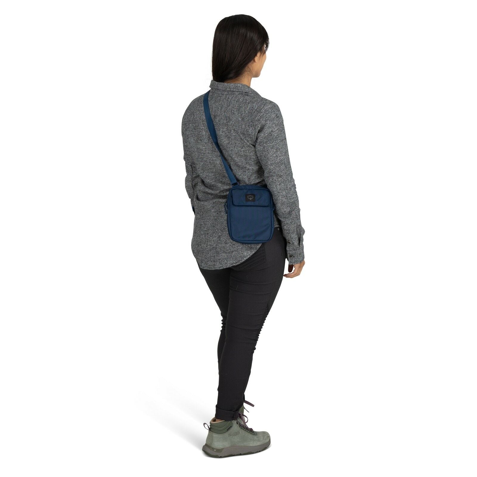 on body image of the Aoede Crossbody in the color Antique Blue
