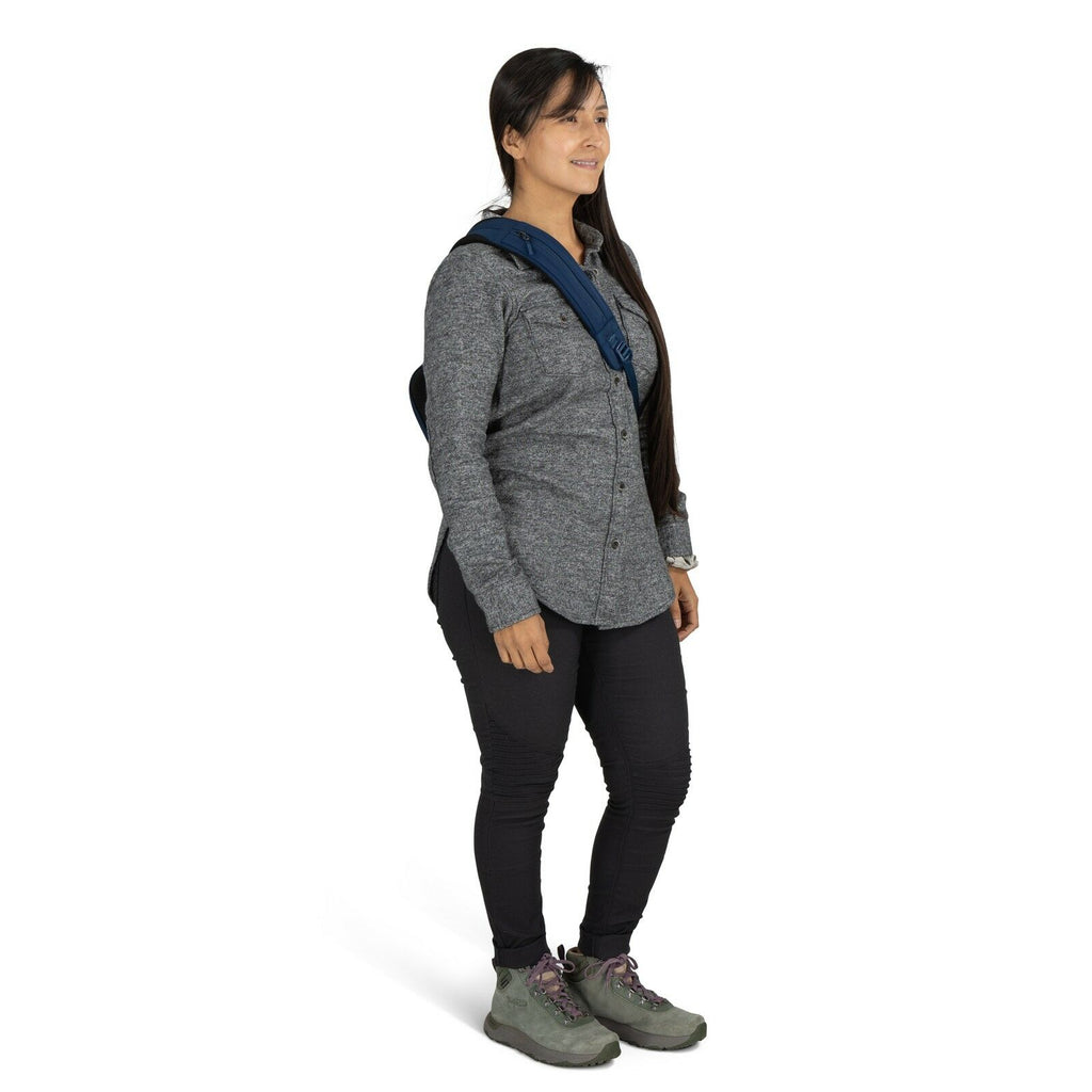 on body view of the Aoede Sling in Antique Blue