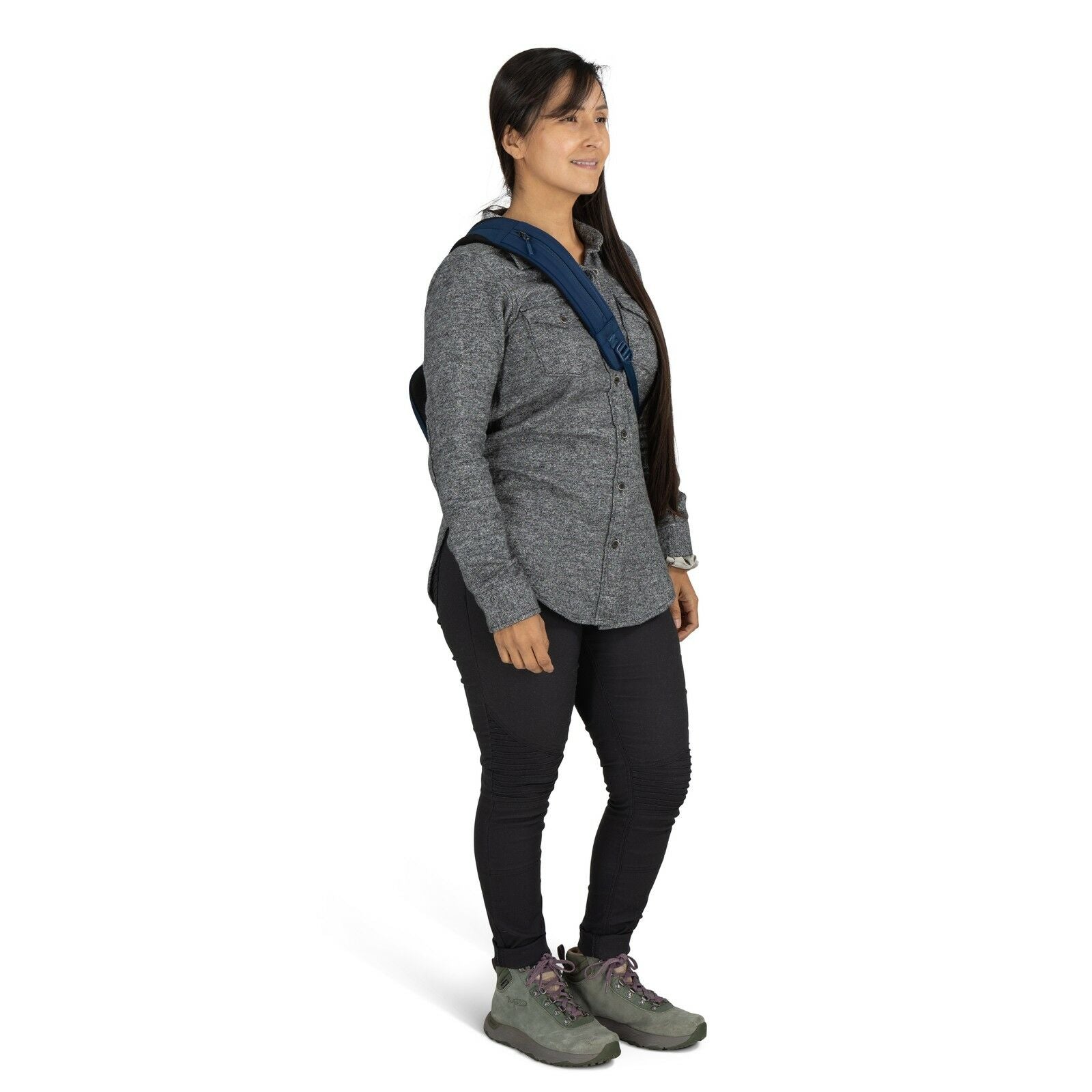 on body view of the Aoede Sling in Antique Blue