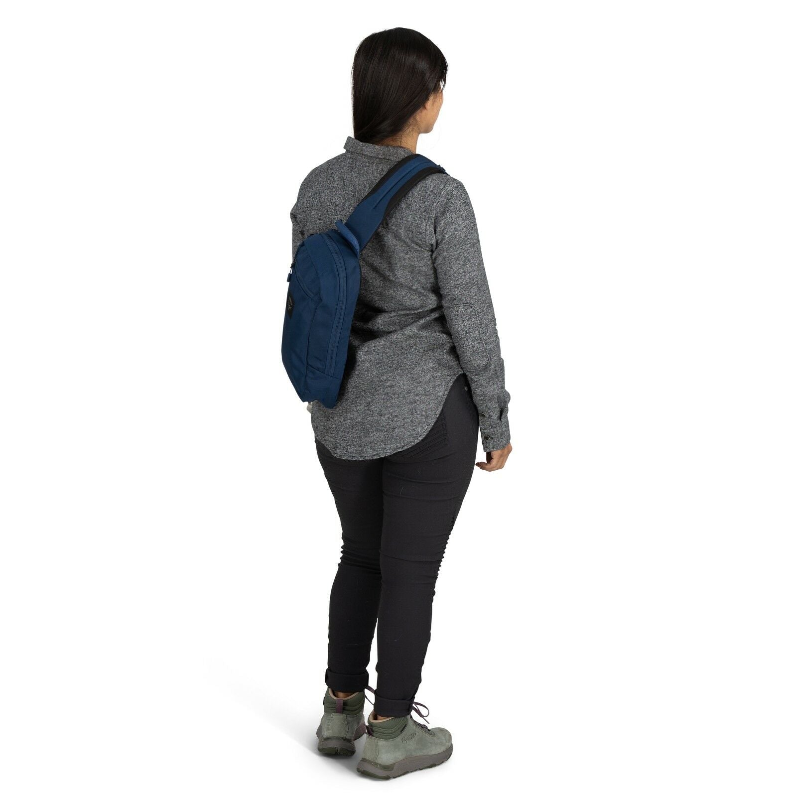 on body view of the Aoede Sling in Antique Blue