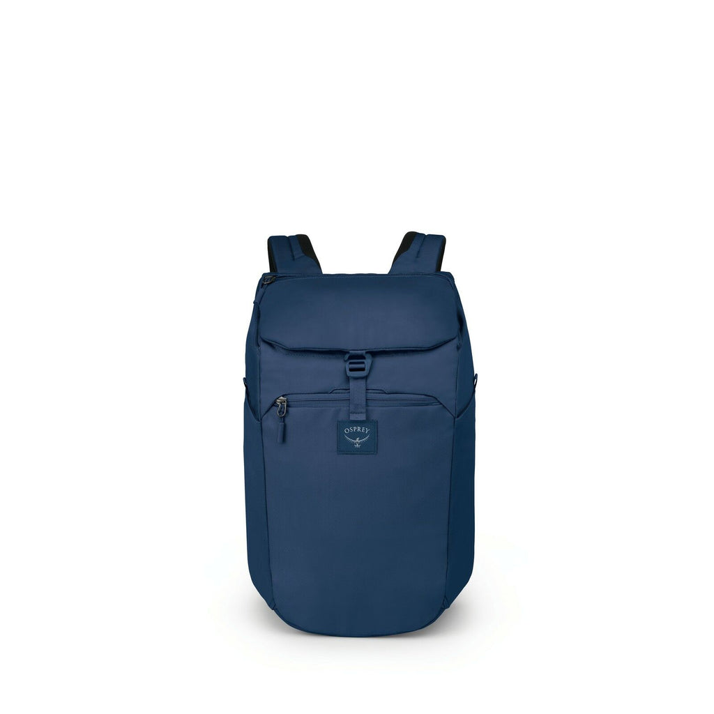 The image showcases a series of backpack components, specifically designed for assembly or demonstration purposes. The main component is a deep blue backpack, which features a top flap and a front zippered pocket. Alongside the complete backpack, there ar