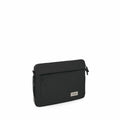 The image features a sleek, black laptop sleeve designed by the brand Osprey. The sleeve is minimalist in style, with a small rectangular logo badge on the front displaying the brand name. It appears to be made from a durable fabric, with a zipper at the