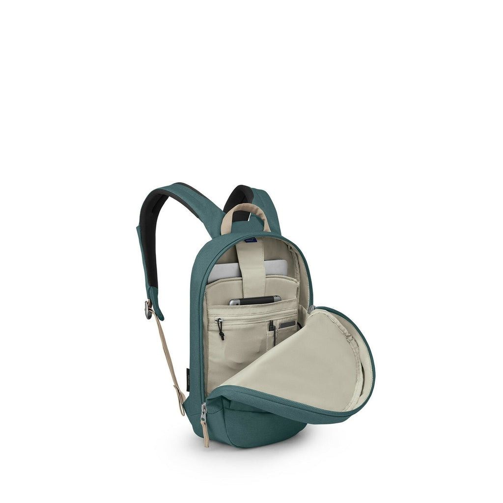 open front view of the Osprey Arcane™ Small Day in color Cascade Blue Heather