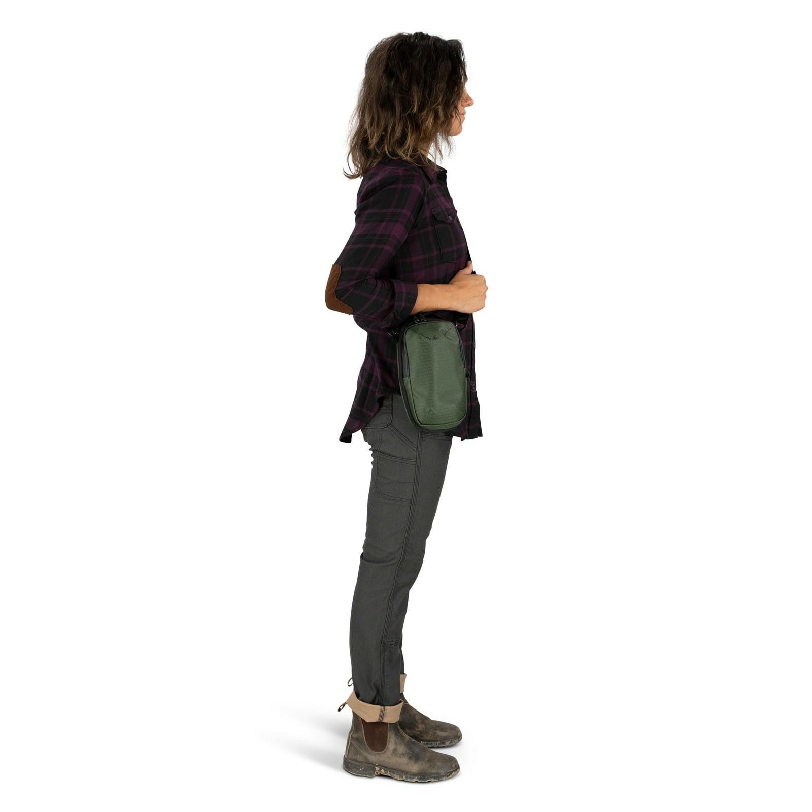 side view of a person wearing the archeon case in scenic valley