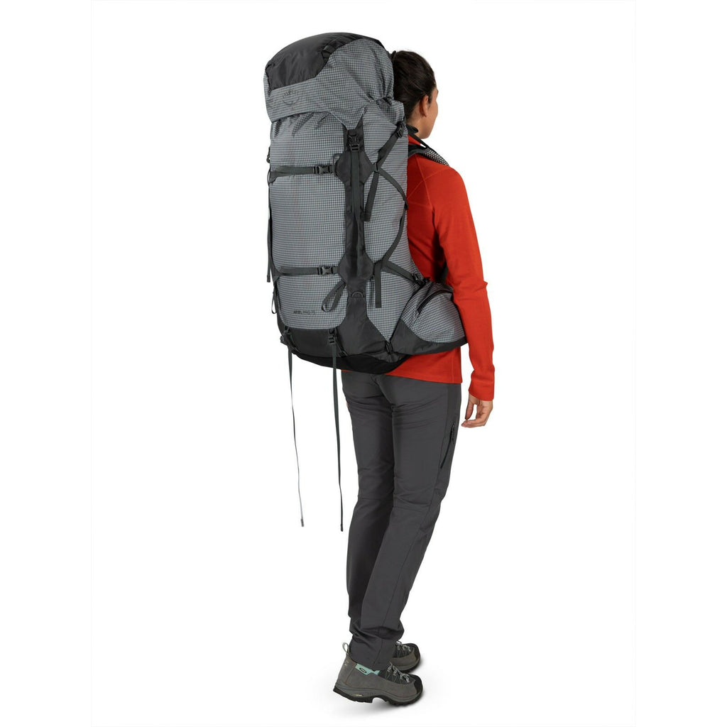 back view of person wearing ariel pro 75 in silver lining