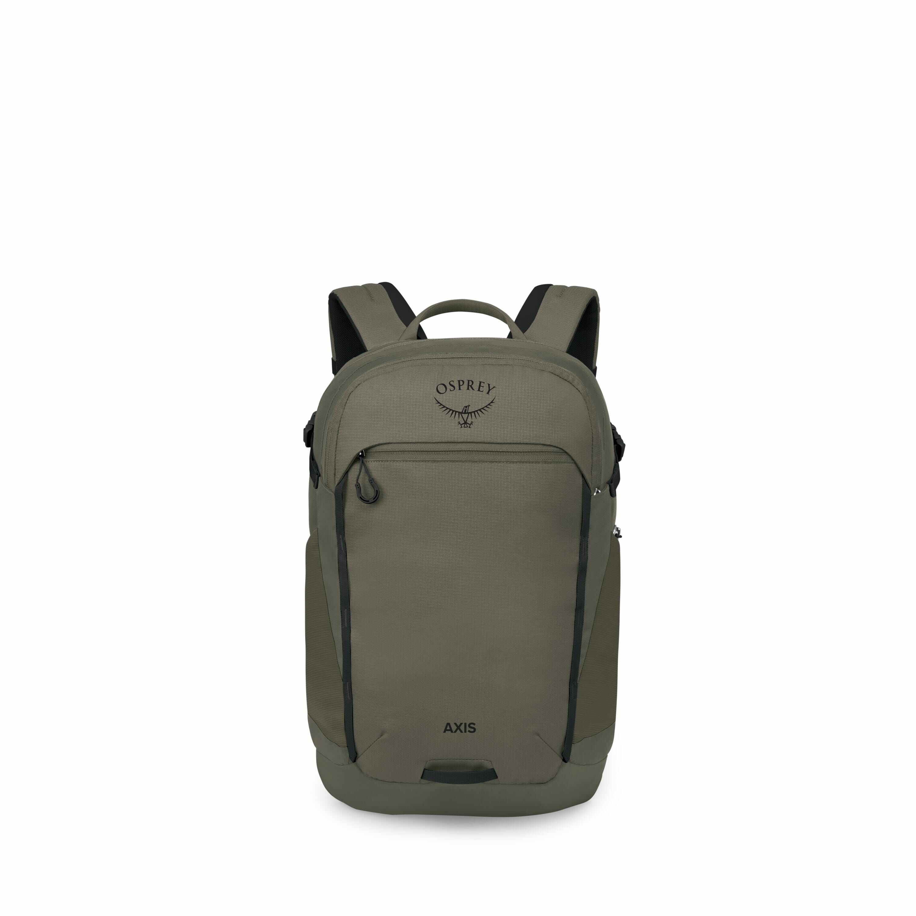 The image displays a series of pieces that appear to be parts of a backpack. The first image shows a fully assembled Osprey backpack in olive green, featuring a top handle, adjustable shoulder straps, and a front zip pocket. The backpack has the "Osprey"