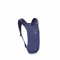The image features a compact and sleek blue backpack from the brand Osprey, labeled "BERM 2." The design is minimalistic, with the Osprey logo prominently displayed on the front in green, depicting an abstract bird in flight. The backpack has two adjustab