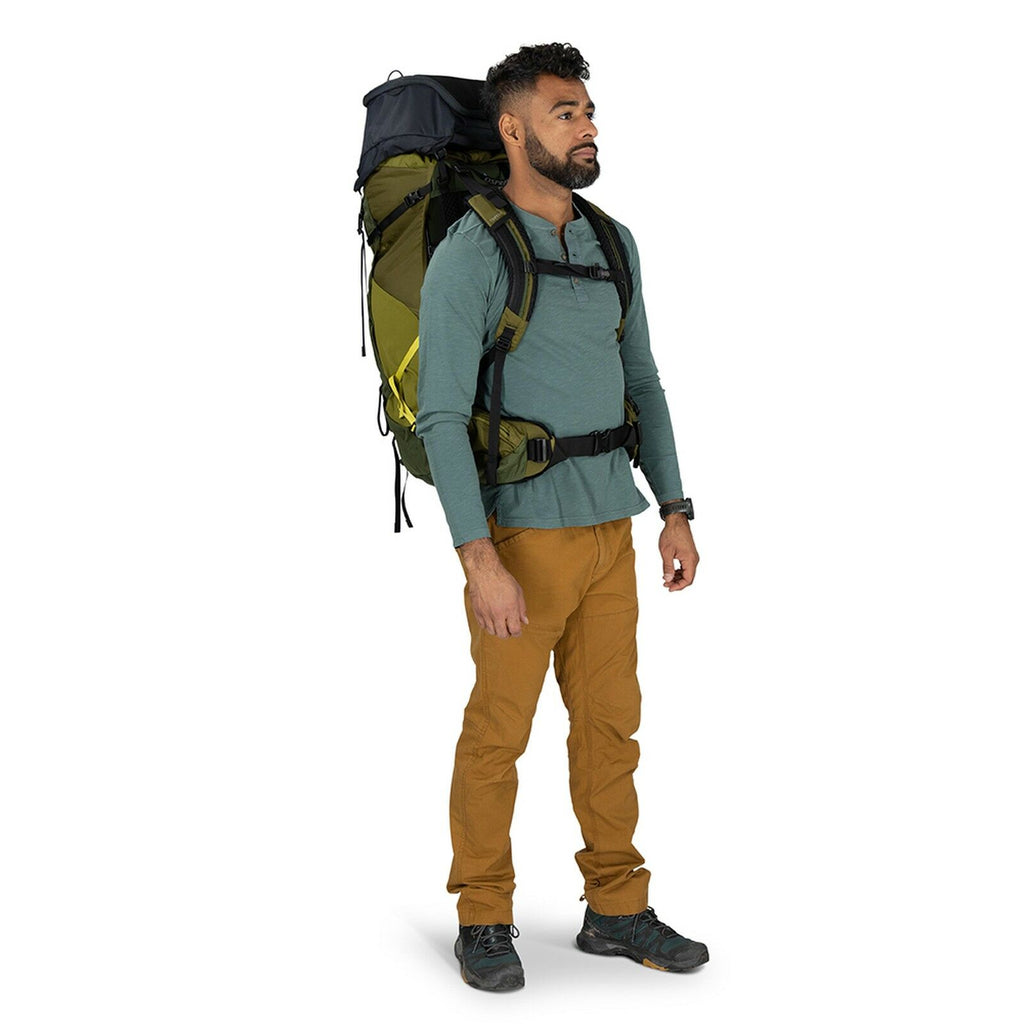 View of Osprey Photo Lid in the color Black attached to backpack