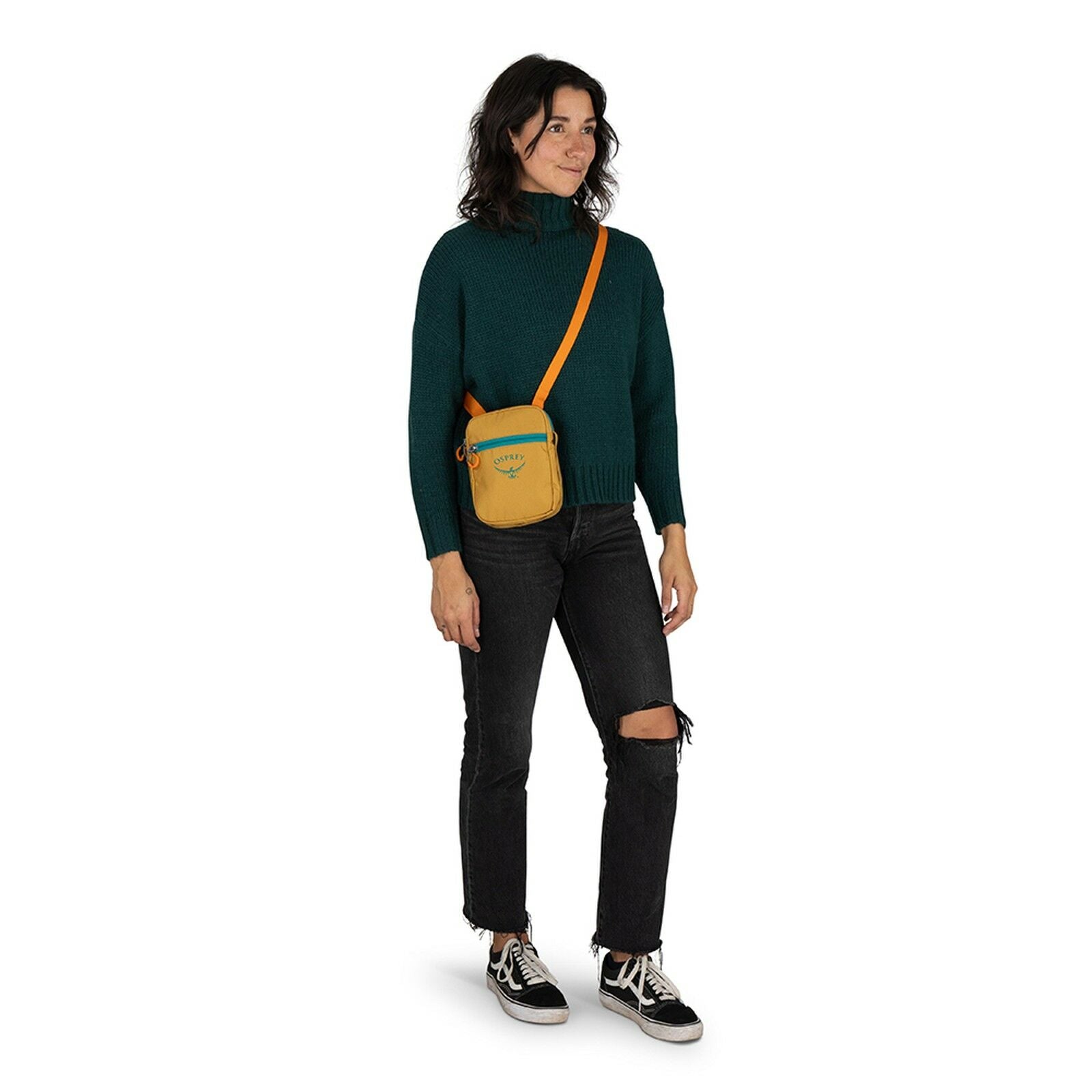 on body view of the Daylite Small Crossbody in Tumbleweed Yellow/Tunnel Vision