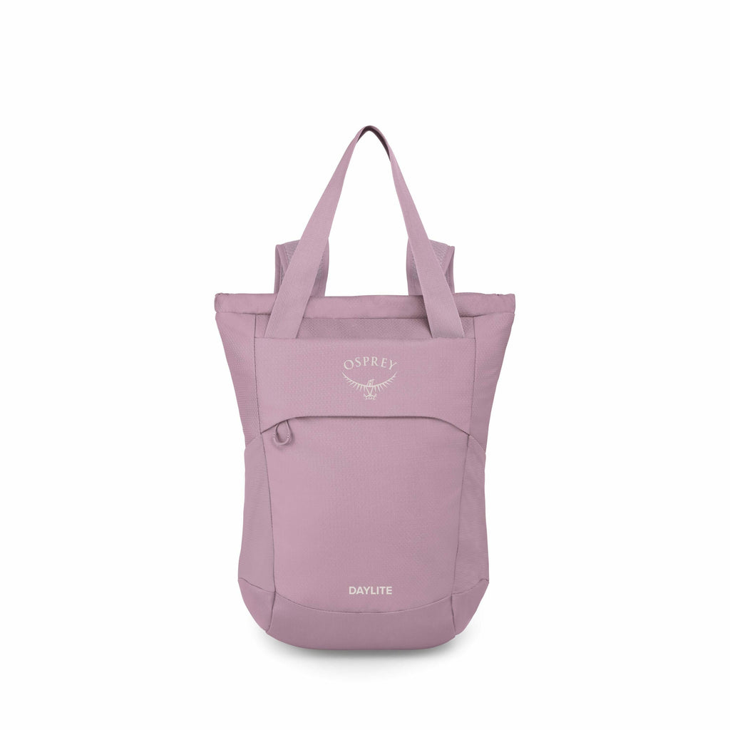 The image series features a backpack branded by Osprey, labeled as the "Daylite" model. Each image shows the backpack at different stages of deconstruction, from fully intact to completely disassembled. The first image showcases the complete backpack, whi