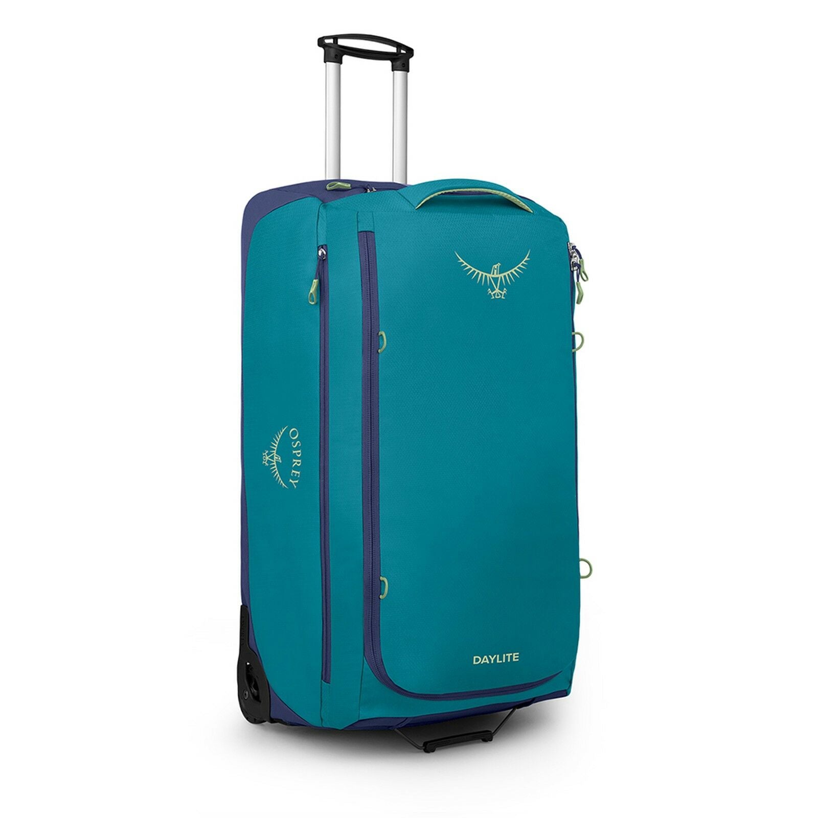 Side image of Daylite Wheeled Duffel 118 in the color blue spikemoss/alkaline
