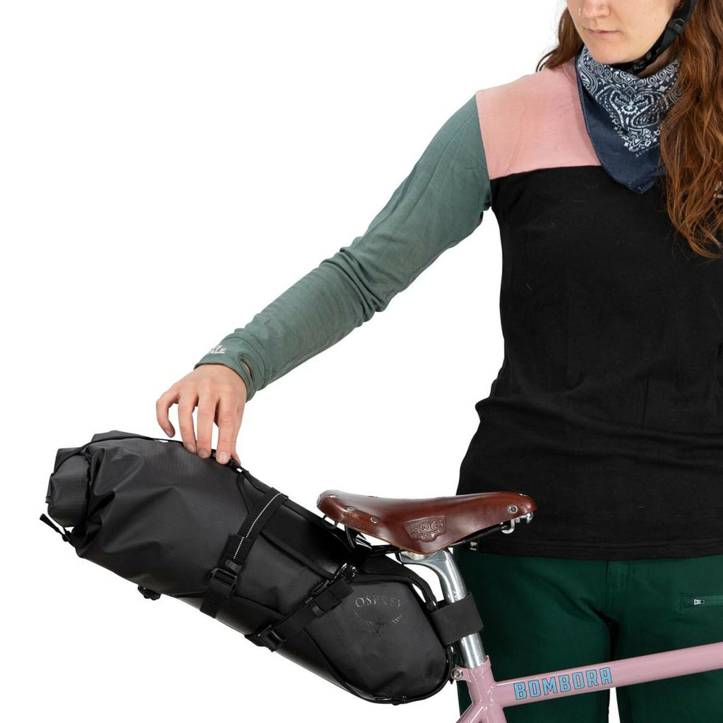 Escapist Saddle bag detail image on bike in black