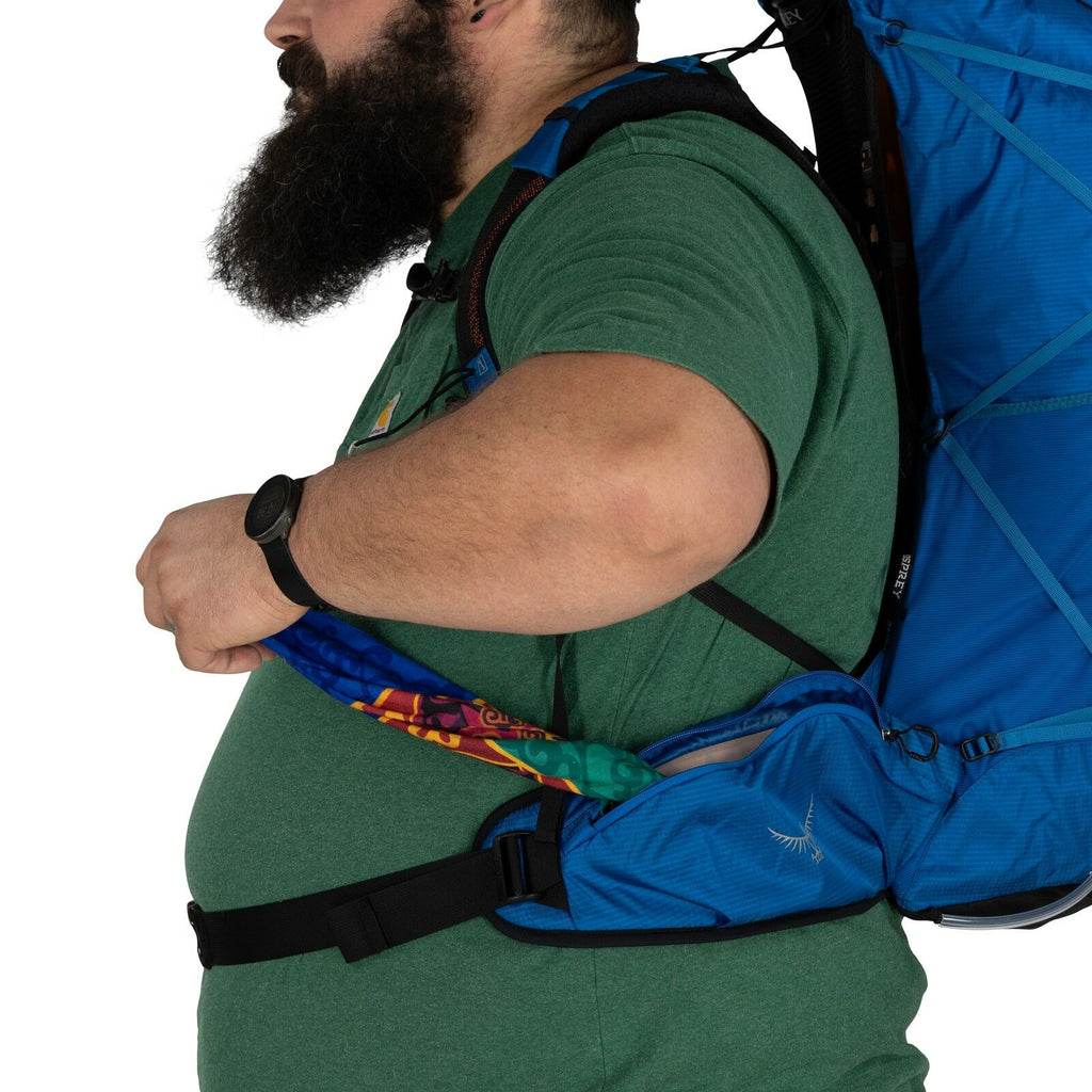 model wearing the EXOS 58 Extended Fit in color Blue Ribbon