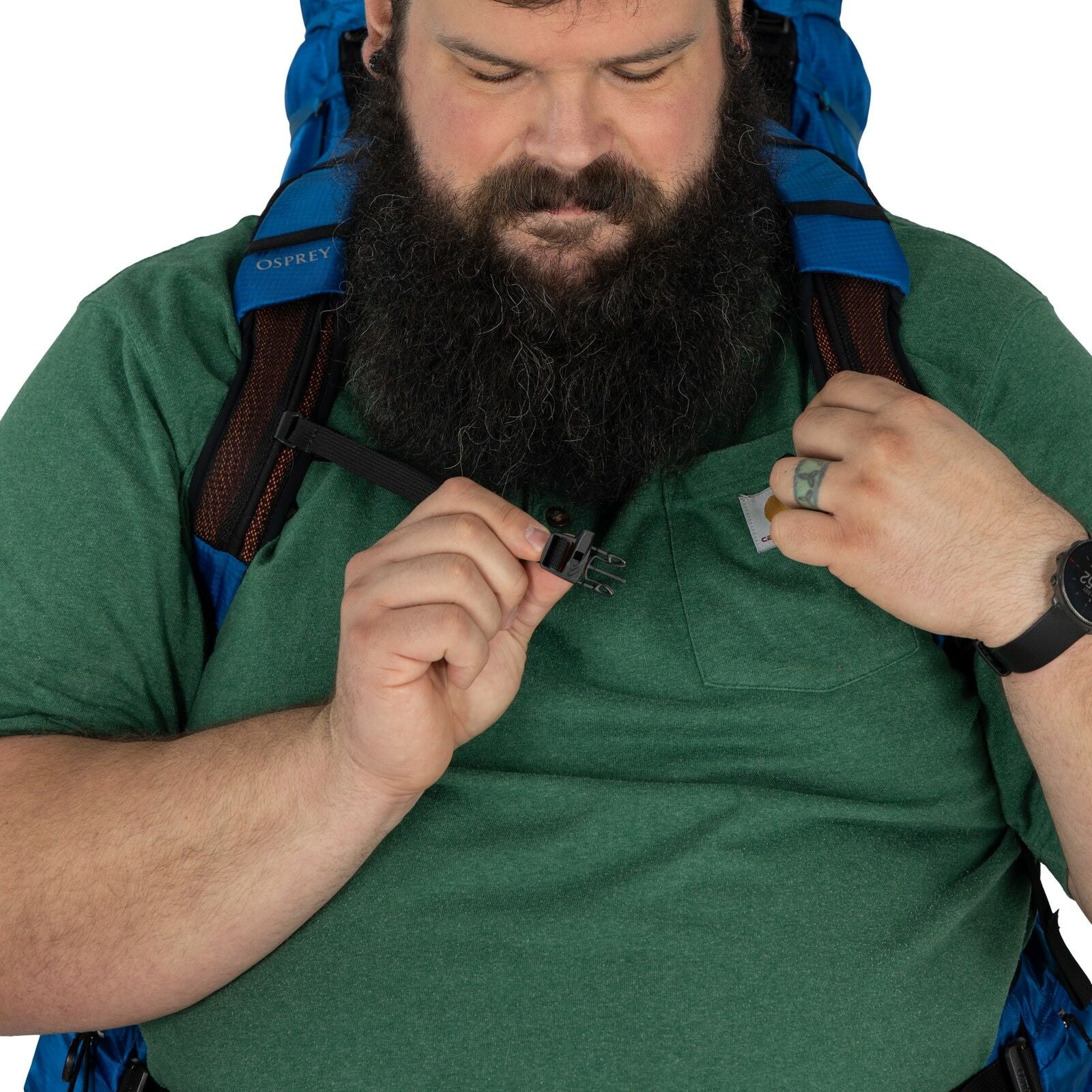 model wearing the EXOS 58 Extended Fit in color Blue Ribbon