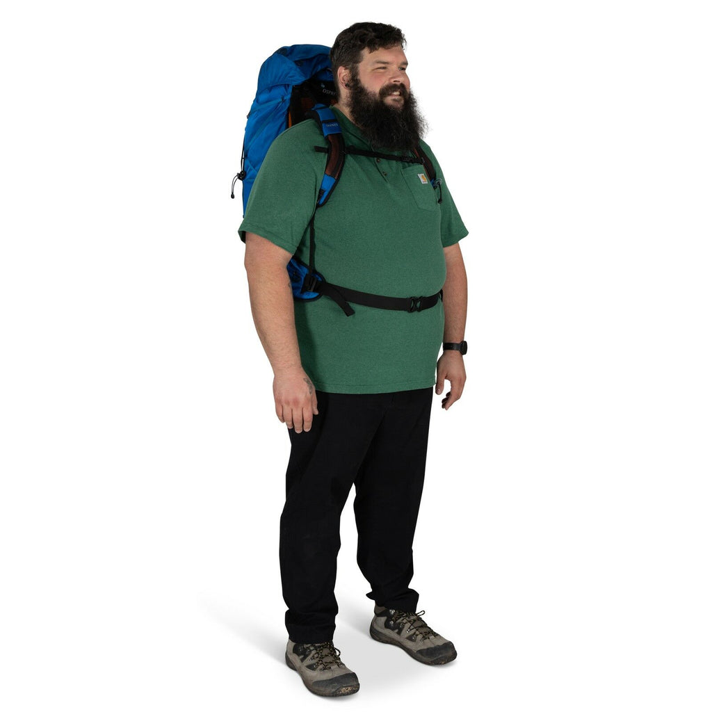 model wearing the EXOS 58 Extended Fit in color Blue Ribbon