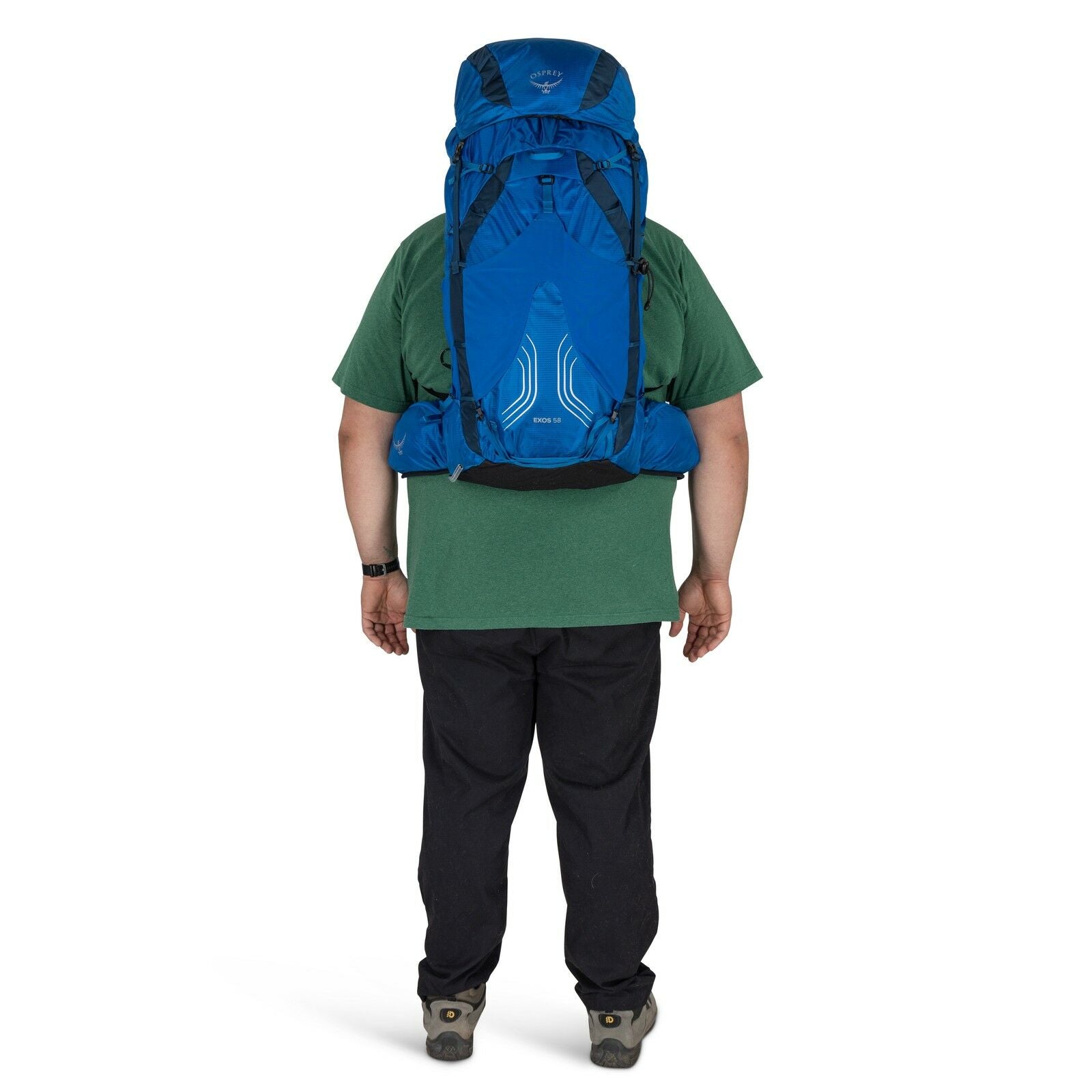 model wearing the EXOS 58 Extended Fit in color Blue Ribbon