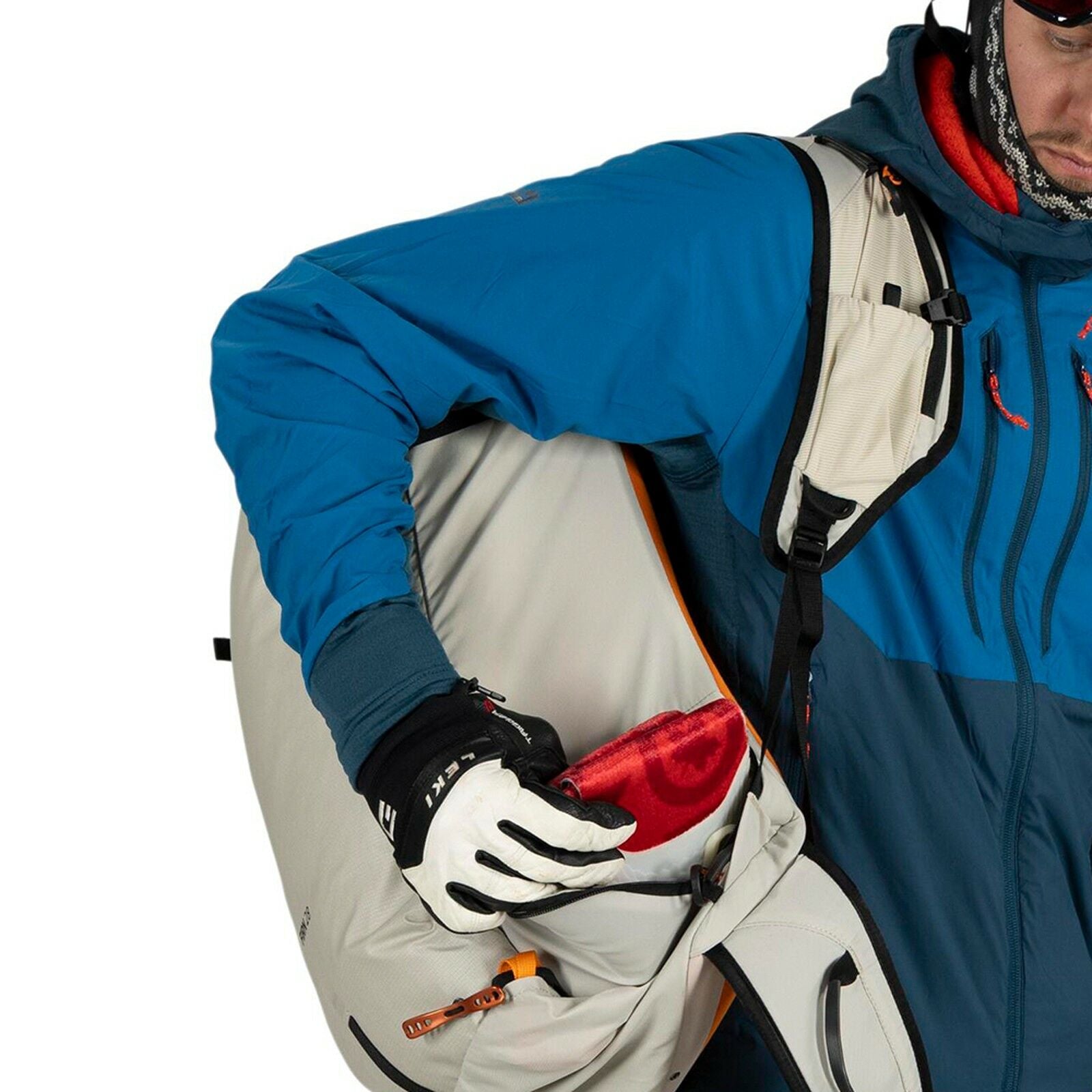 detail view of the Firn 28 in Sandy Grey/Tequila Orange
