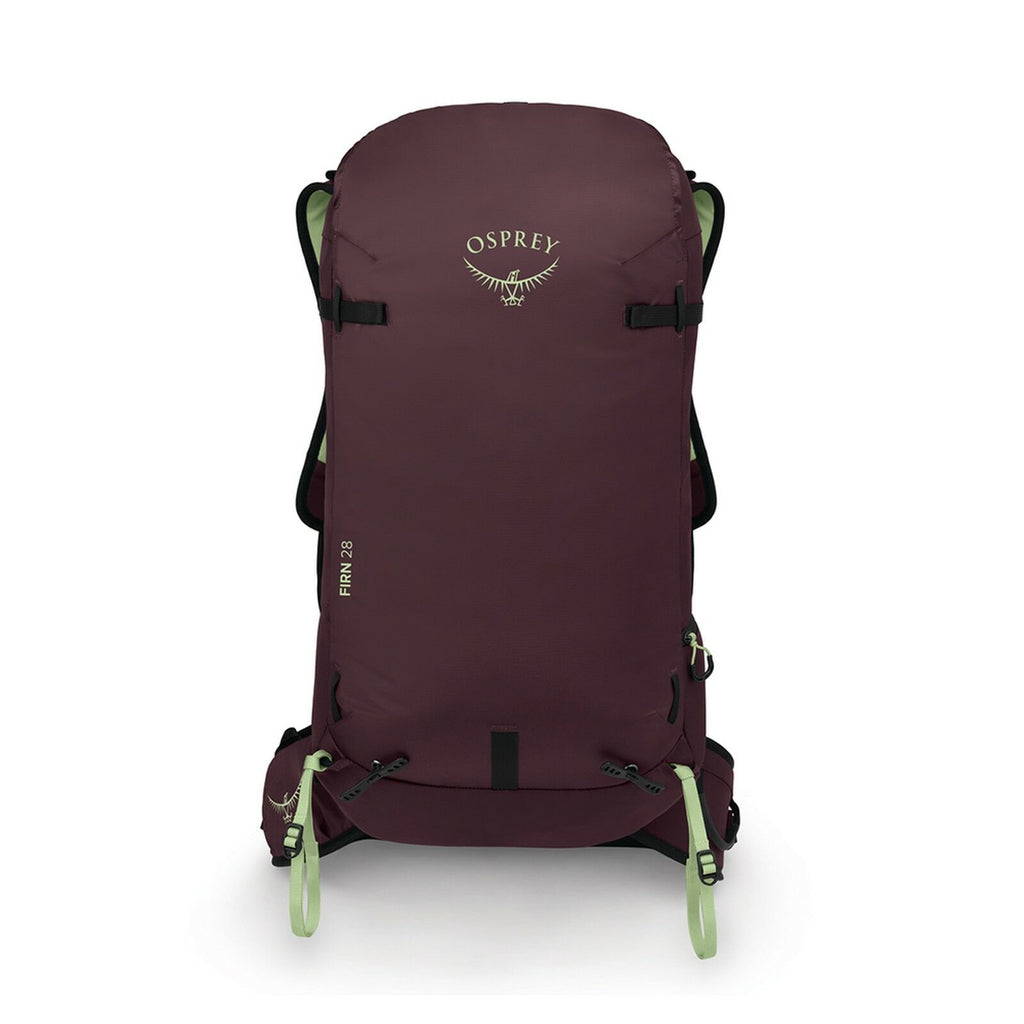 Front view of the Firn 28 in Elderberry Purple/Peppermint Green