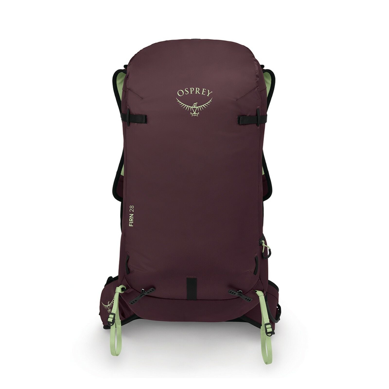 Front view of the Firn 28 in Elderberry Purple/Peppermint Green