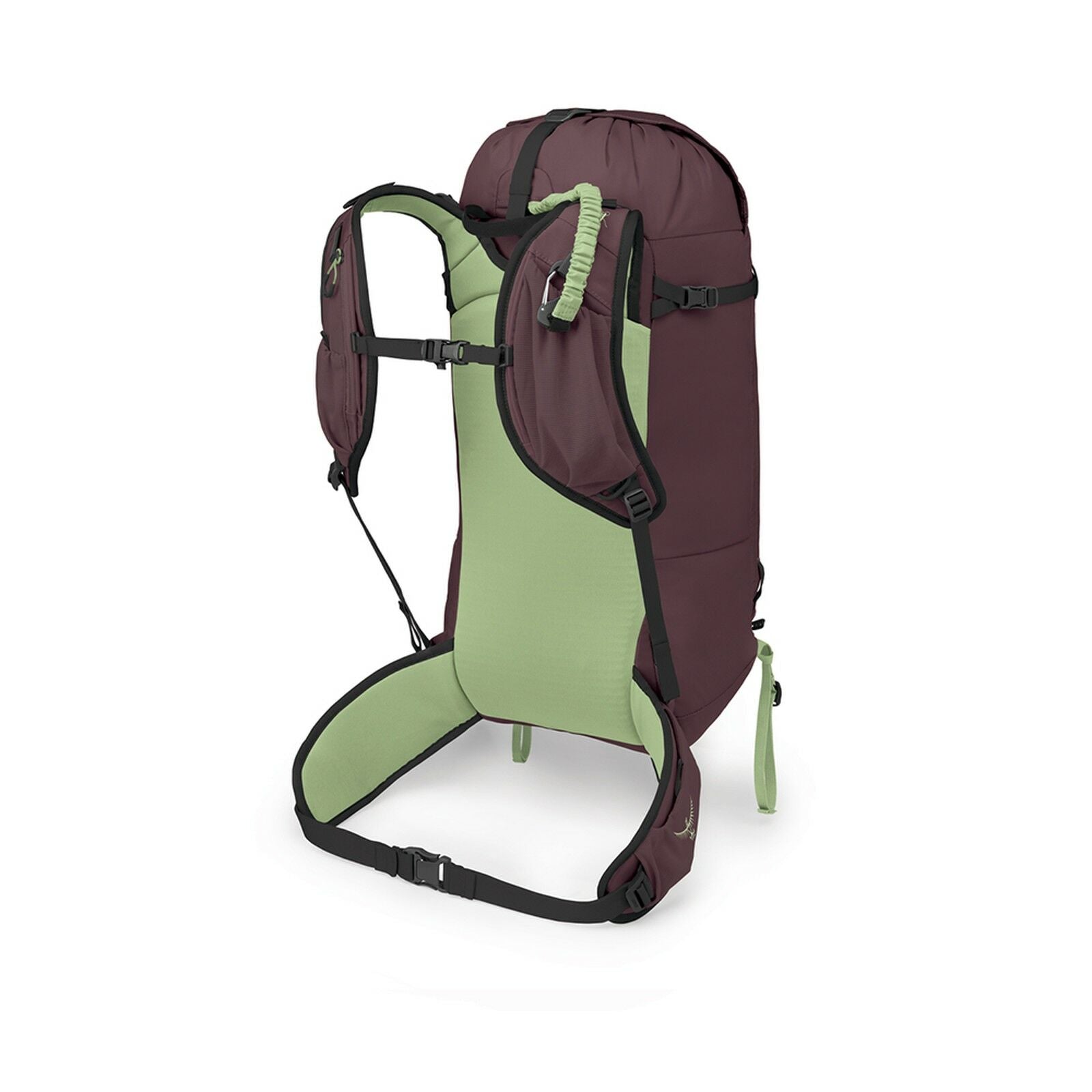 Side back view of the Firn 28 in Elderberry Purple/Peppermint Green