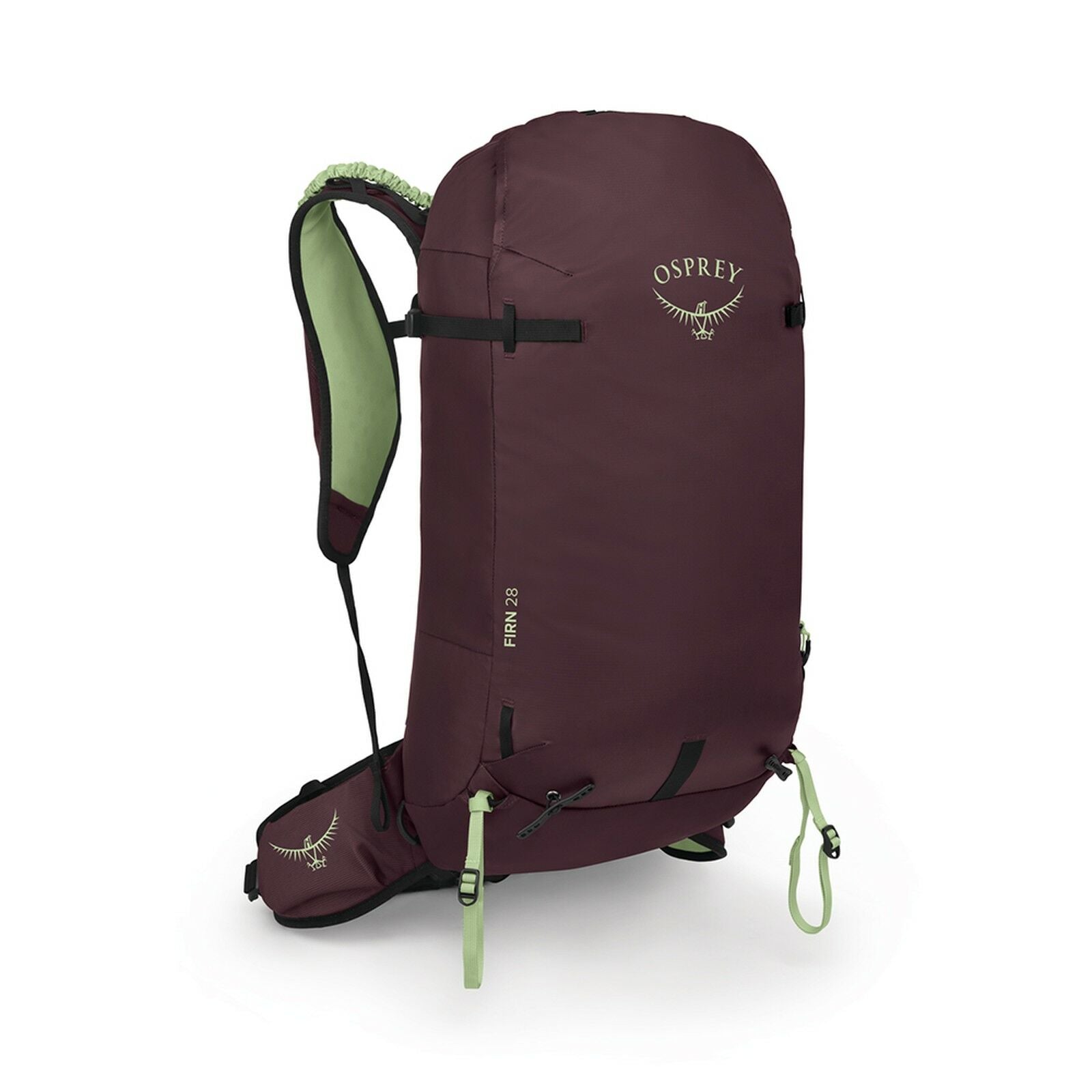 Side view of the Firn 28 in Elderberry Purple/Peppermint Green
