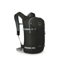 The images display a black Osprey backpack model named "Glade 20." It features a sleek and compact design, ideal for outdoor activities and carrying essentials. The backpack has adjustable padded shoulder straps for comfort, and a chest strap for addition