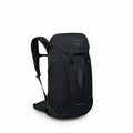 The image features a black Osprey backpack, specifically the Hikelite LT 30 model. It has a sleek design with a streamlined, ergonomic shape and is constructed with durable materials. The backpack includes adjustable shoulder straps and clips for secure c