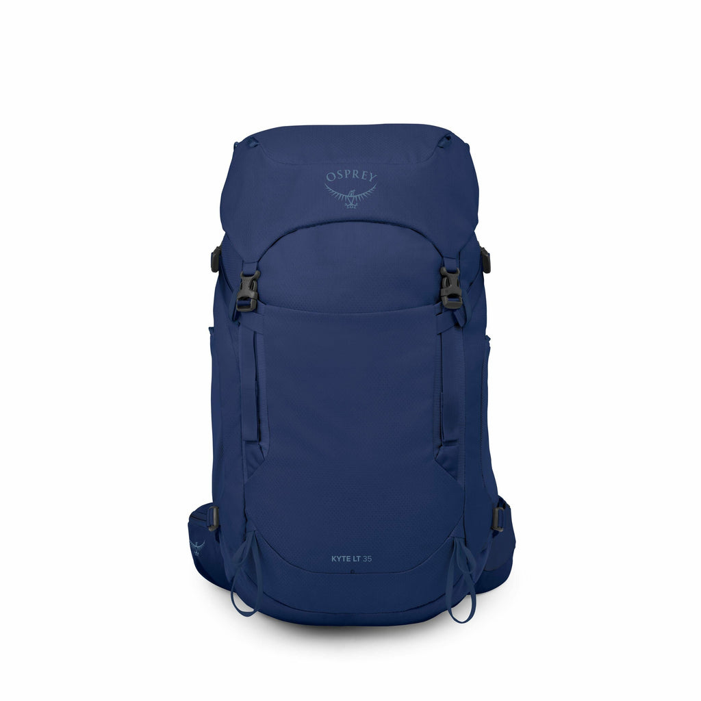 The image depicts a dark blue backpack from Osprey with a clean, minimalist design. The backpack has the Osprey logo and the text "KYTE LT 35" printed on the front, indicating the model and likely its capacity in liters. It features a top-loading design w