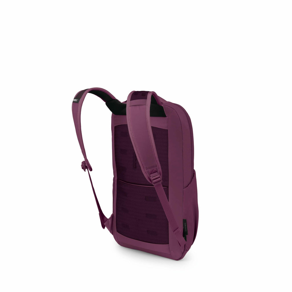 The image series shows a maroon backpack with a sleek and minimalistic design. It features two shoulder straps that appear to be adjustable, as well as a handle on the top for easy carrying. The back of the backpack seems to be well-padded, providing comf