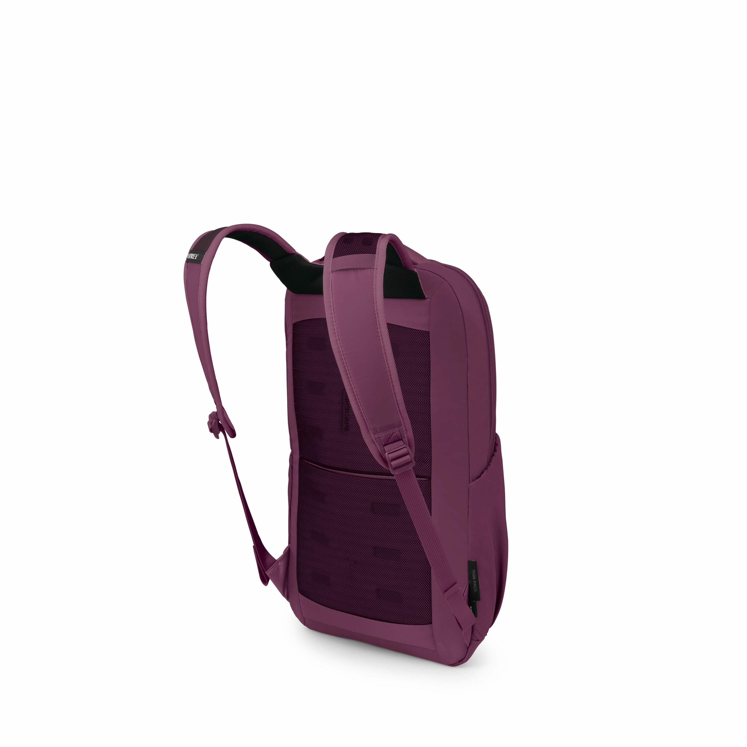The image series shows a maroon backpack with a sleek and minimalistic design. It features two shoulder straps that appear to be adjustable, as well as a handle on the top for easy carrying. The back of the backpack seems to be well-padded, providing comf