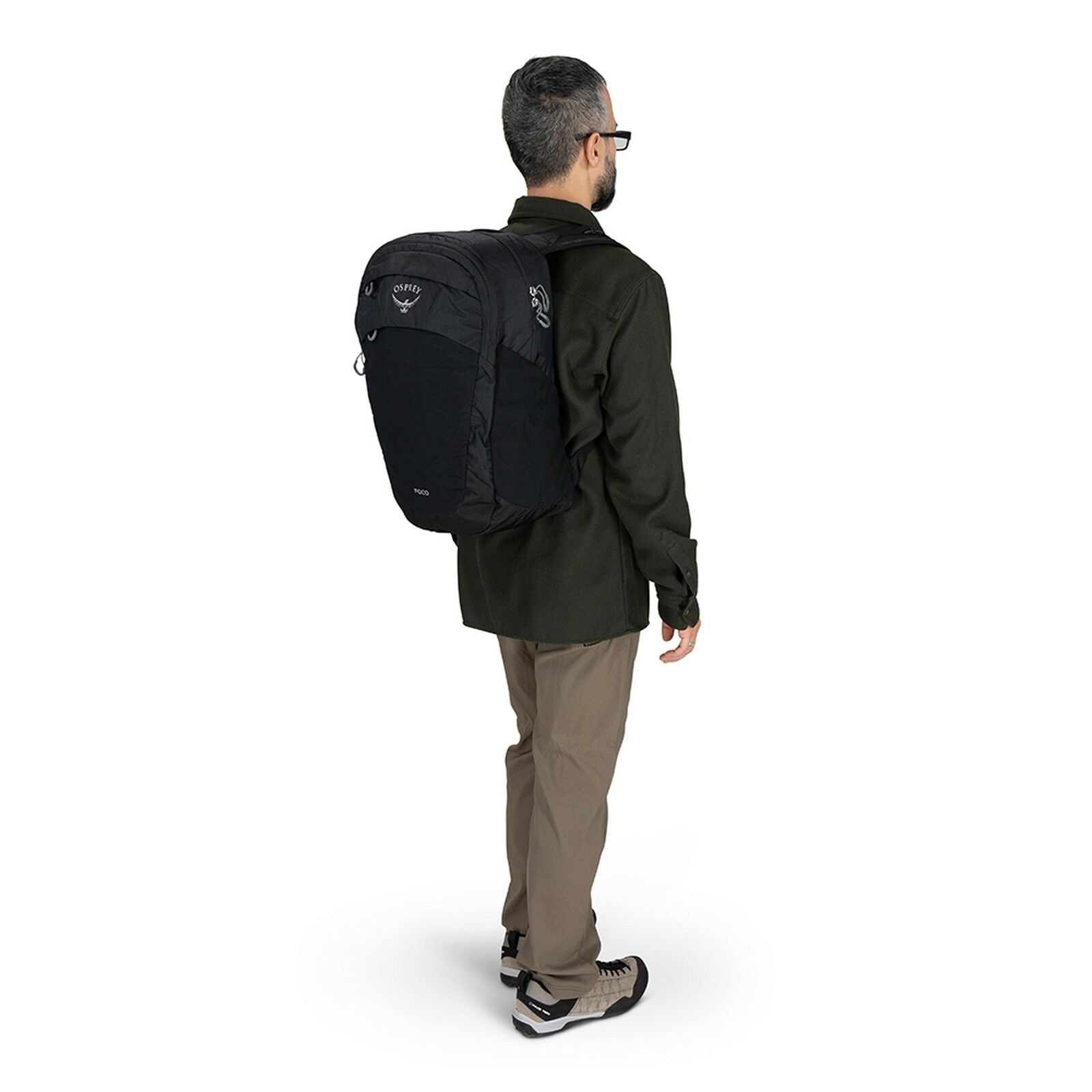 on body of Poco Changing Backpack in the color black