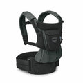 The image showcases an Osprey baby carrier designed for carrying infants comfortably and securely. It features padded shoulder straps and a wide waist belt to help distribute weight evenly and enhance the comfort for the person wearing it. The baby carrie
