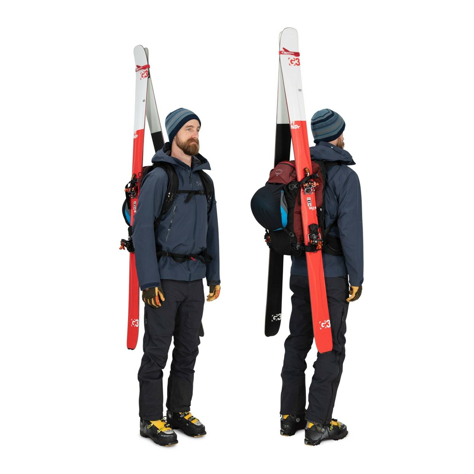 a person modeling the Soelden Pro 32 in color redmountain