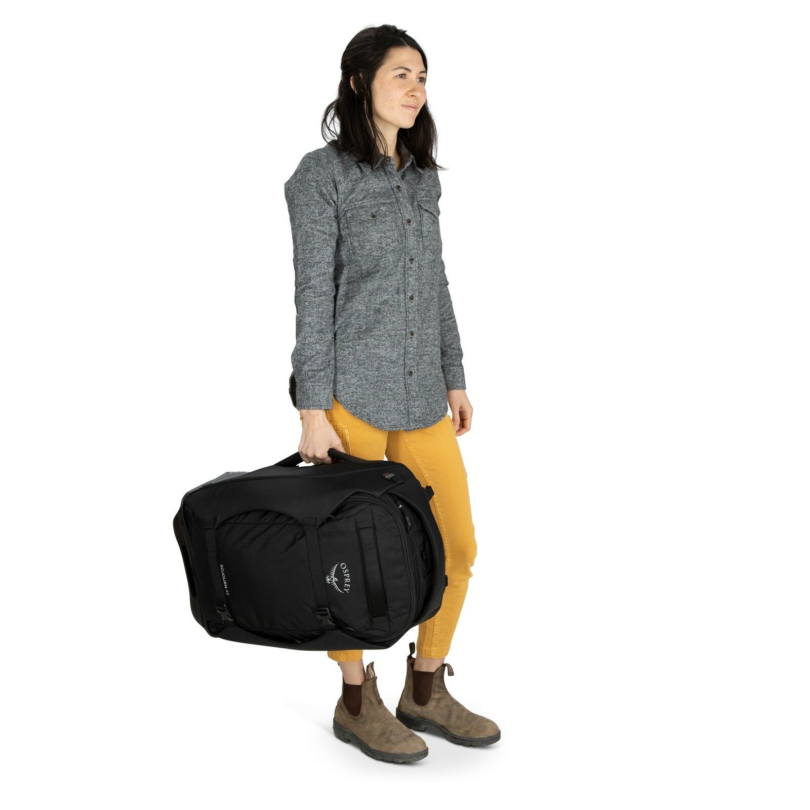 a person modeling the Sojourn™ Wheeled Travel Pack 22"/45L in color Black