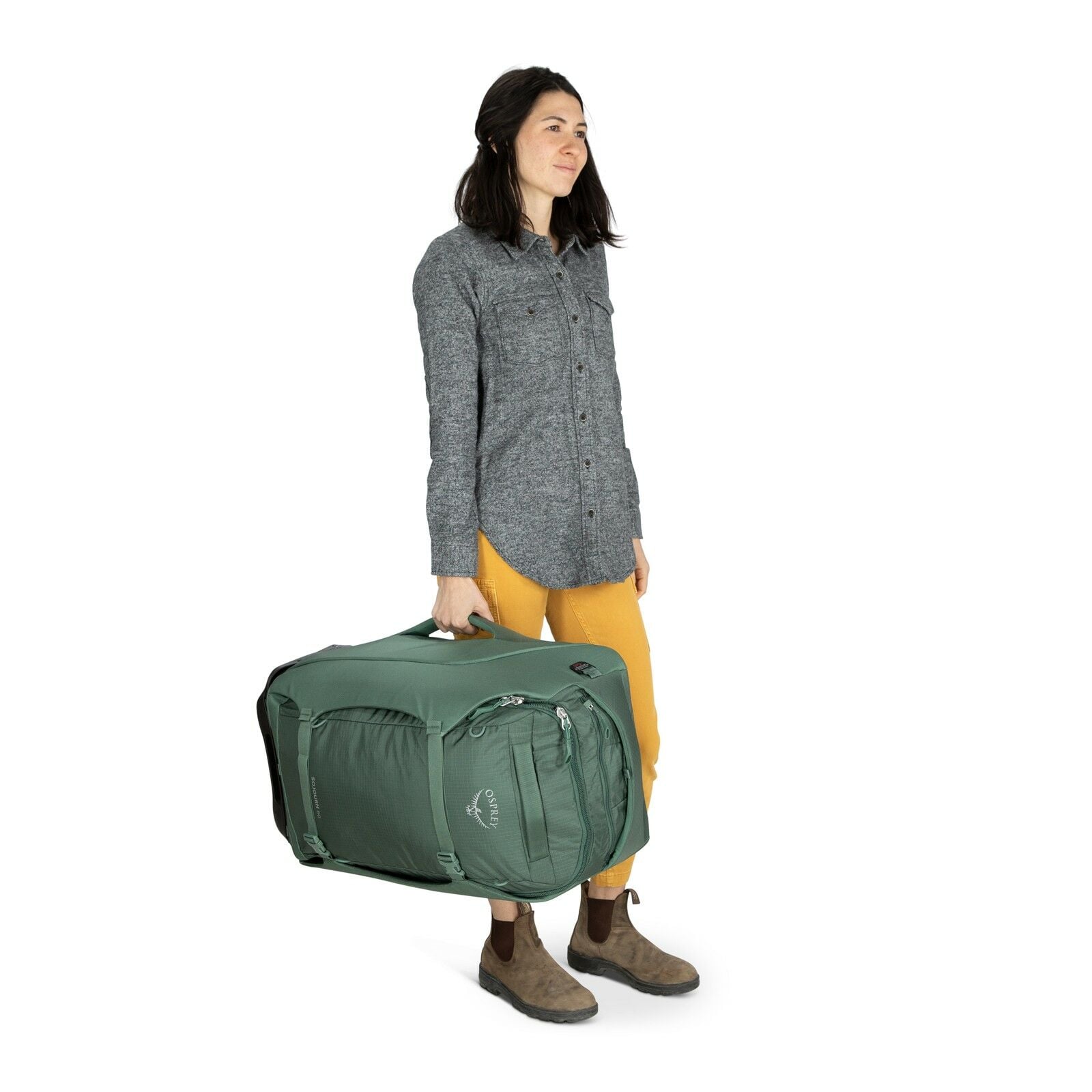 a person modeling the Sojourn™ Wheeled Travel Pack 25"/60L in color Black
