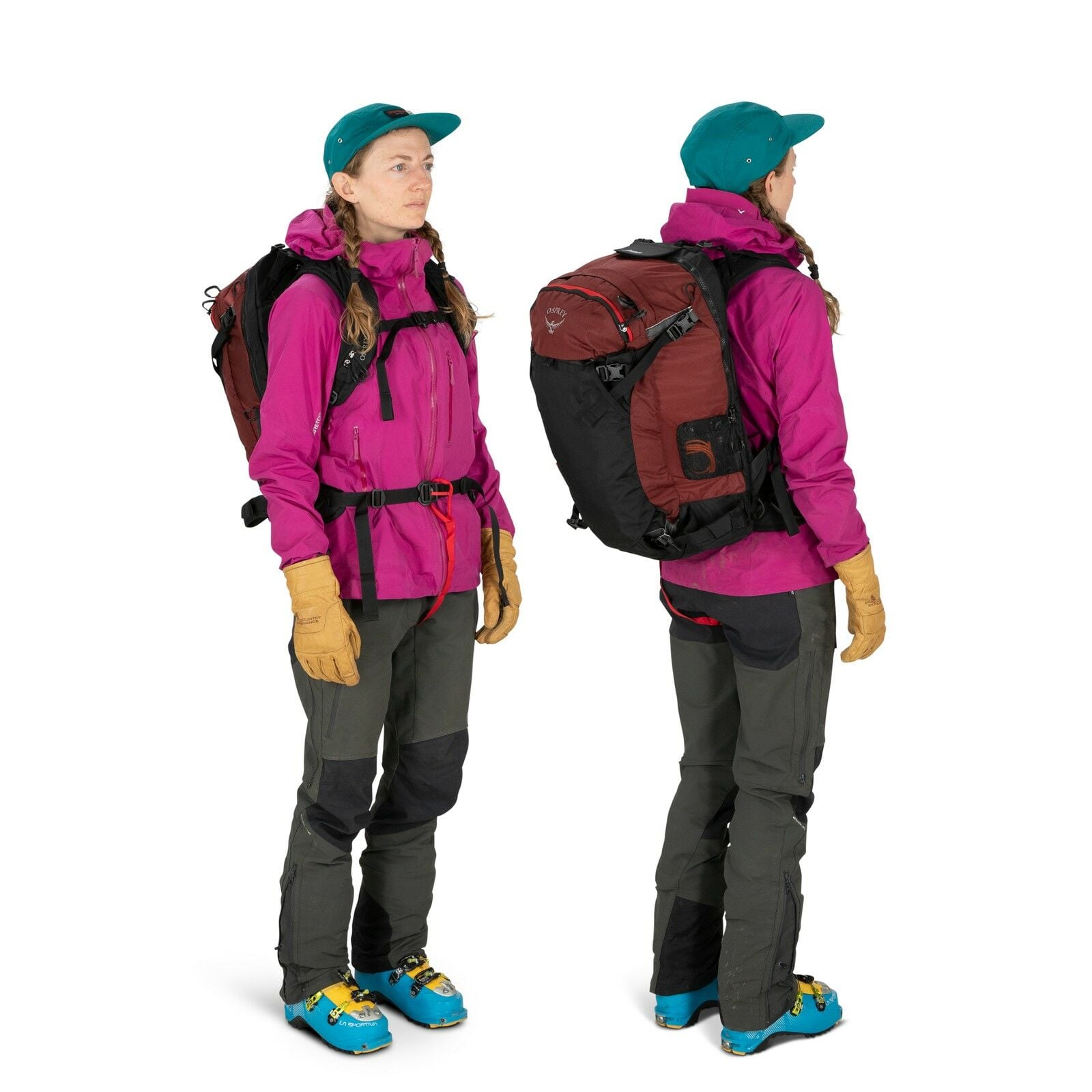 a person modeling the Sopris Pro 30 in color Red Mountain