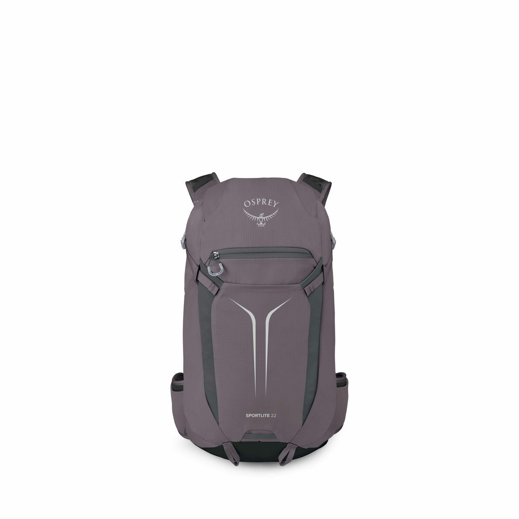 The series of images displays a backpack from different angles and in various stages of disassembly. The backpack is labeled "OSPREY" and has the model name "SPORTLITE 22." It features a sleek, minimalist design with a combination of darker and lighter gr