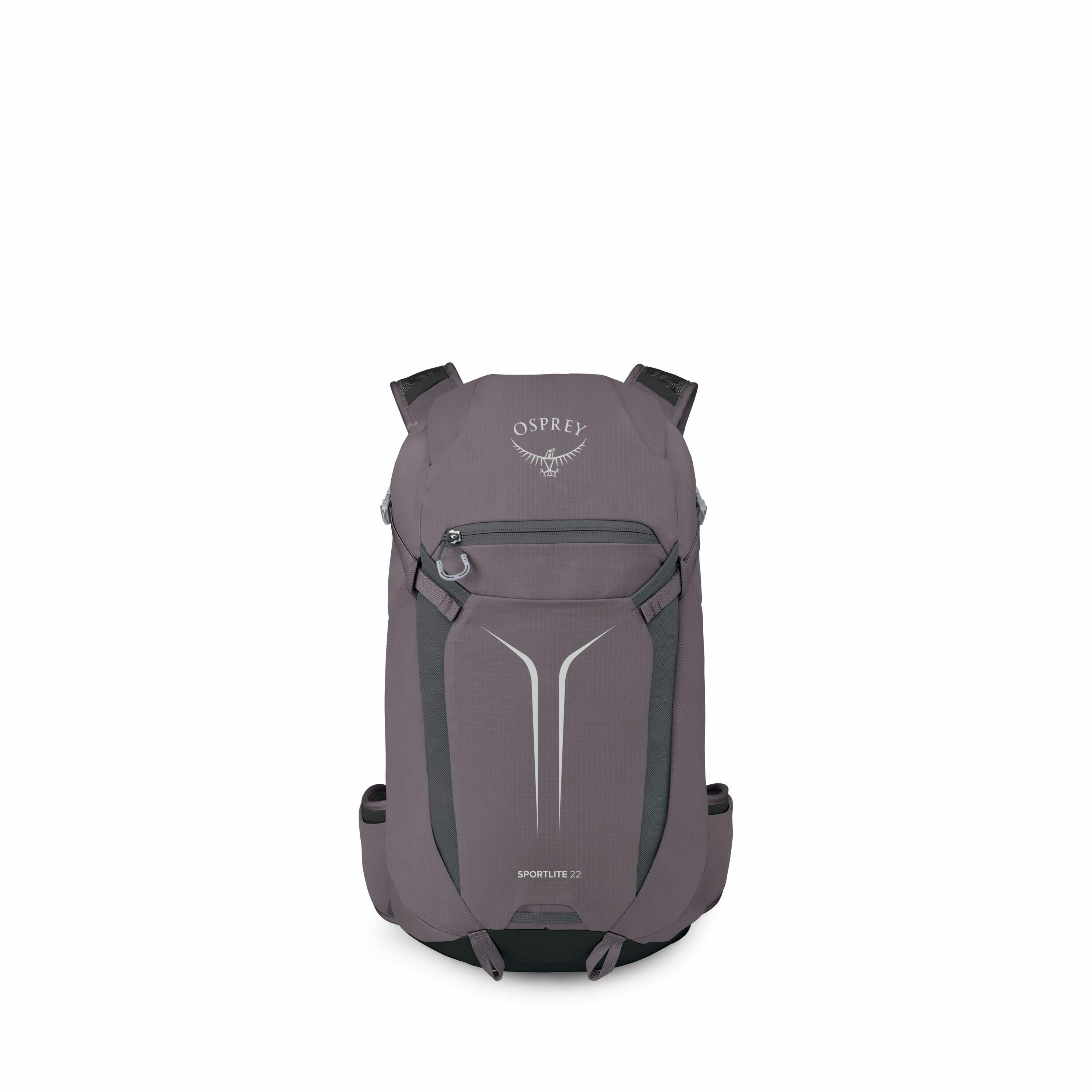 The series of images displays a backpack from different angles and in various stages of disassembly. The backpack is labeled "OSPREY" and has the model name "SPORTLITE 22." It features a sleek, minimalist design with a combination of darker and lighter gr