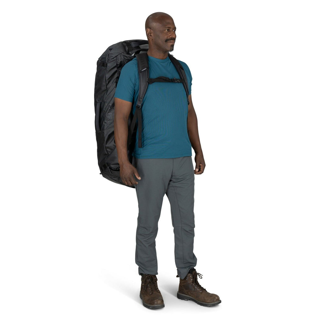 on body image of the Transporter Duffel 150 in the color Raven Black