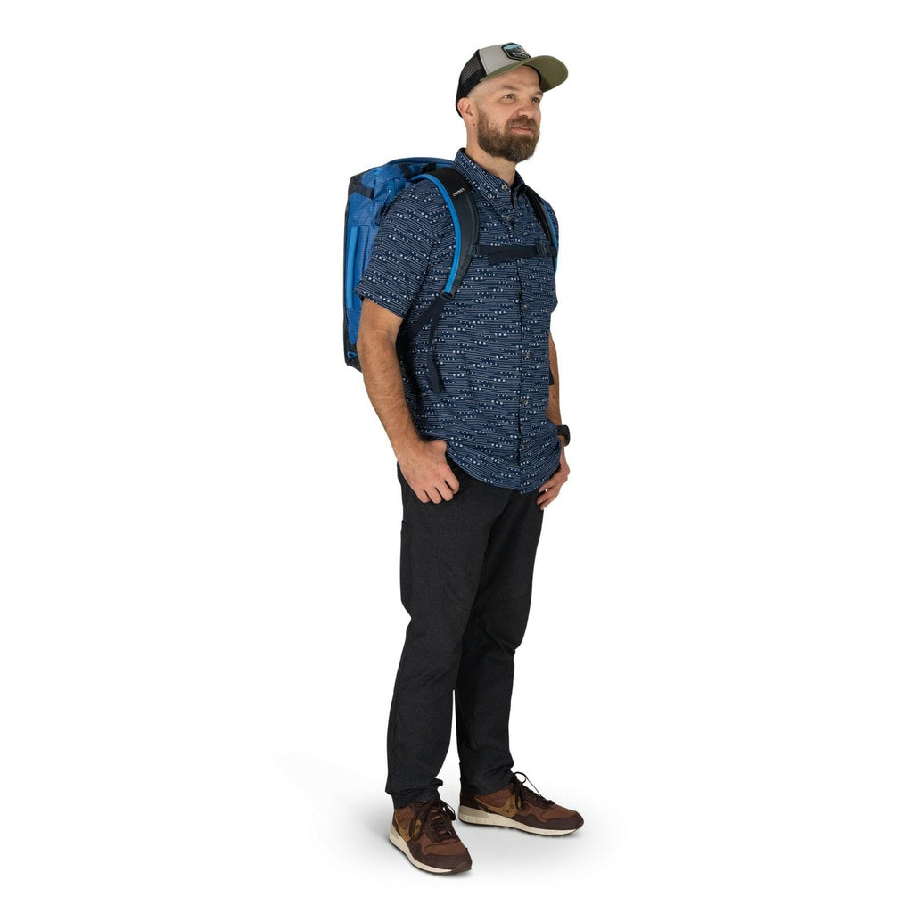 on body image of the Transporter Duffel 30 in the color Blue Flame