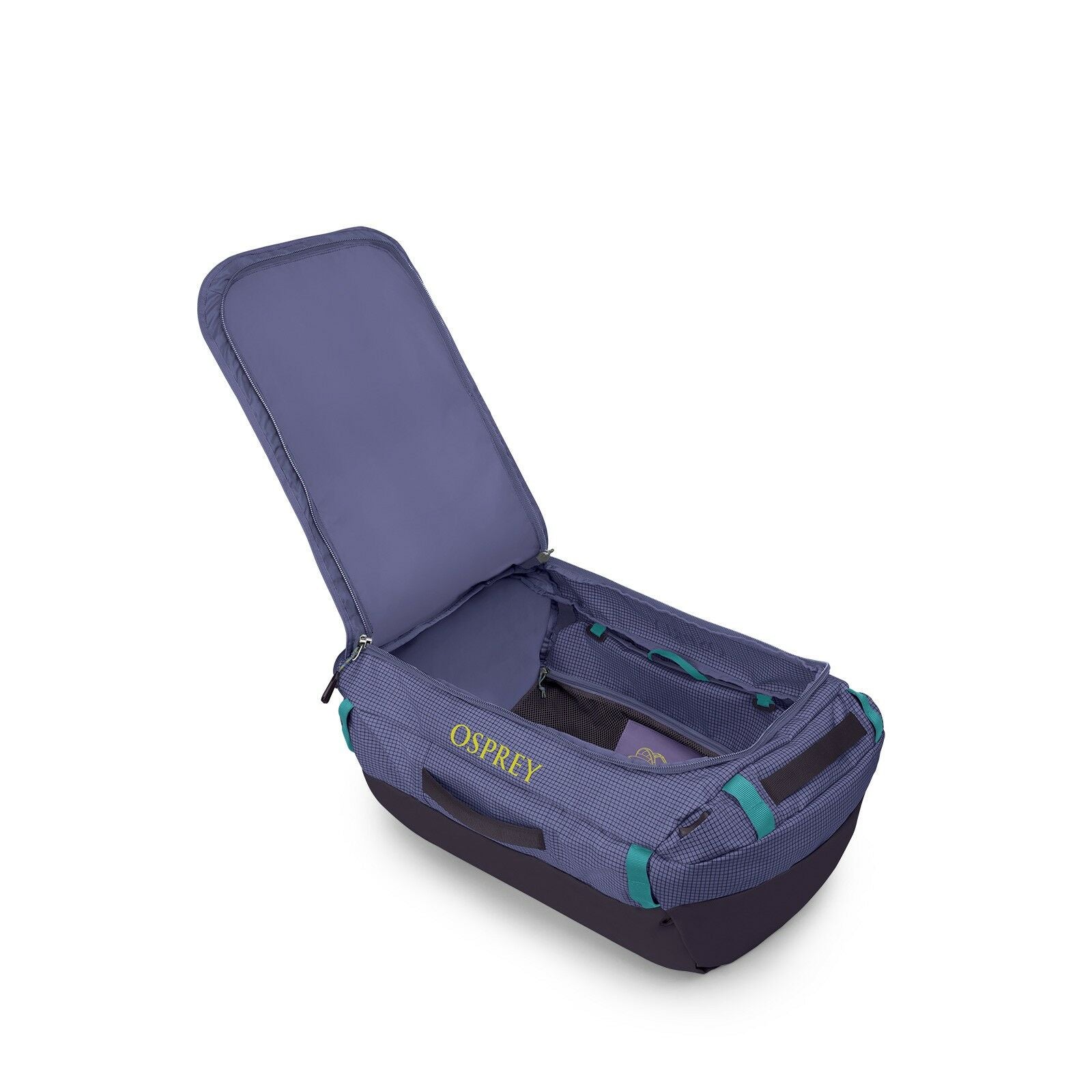internal image of the Transporter Duffel 65 in the color Euphoria Purple