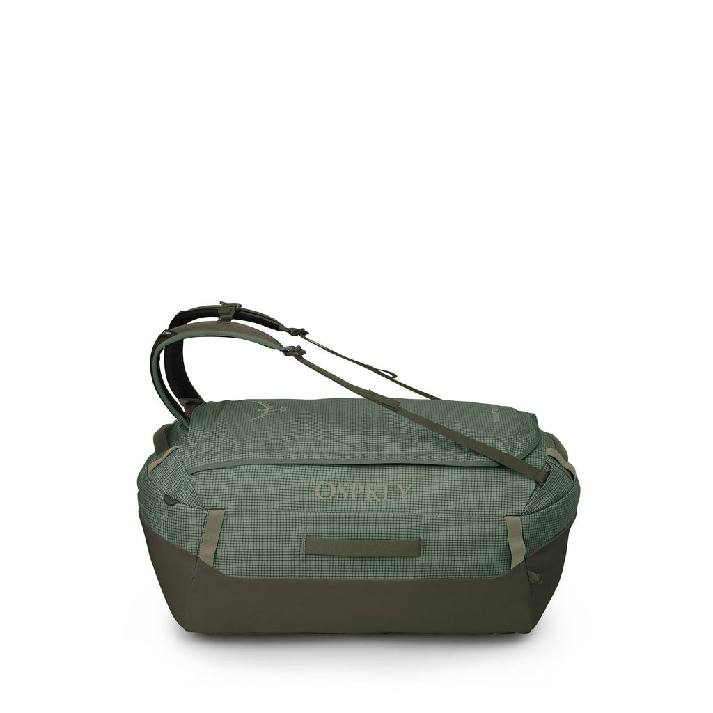 Side image of the Transporter Duffel 95 in the color Pine Leaf / Earl Grey